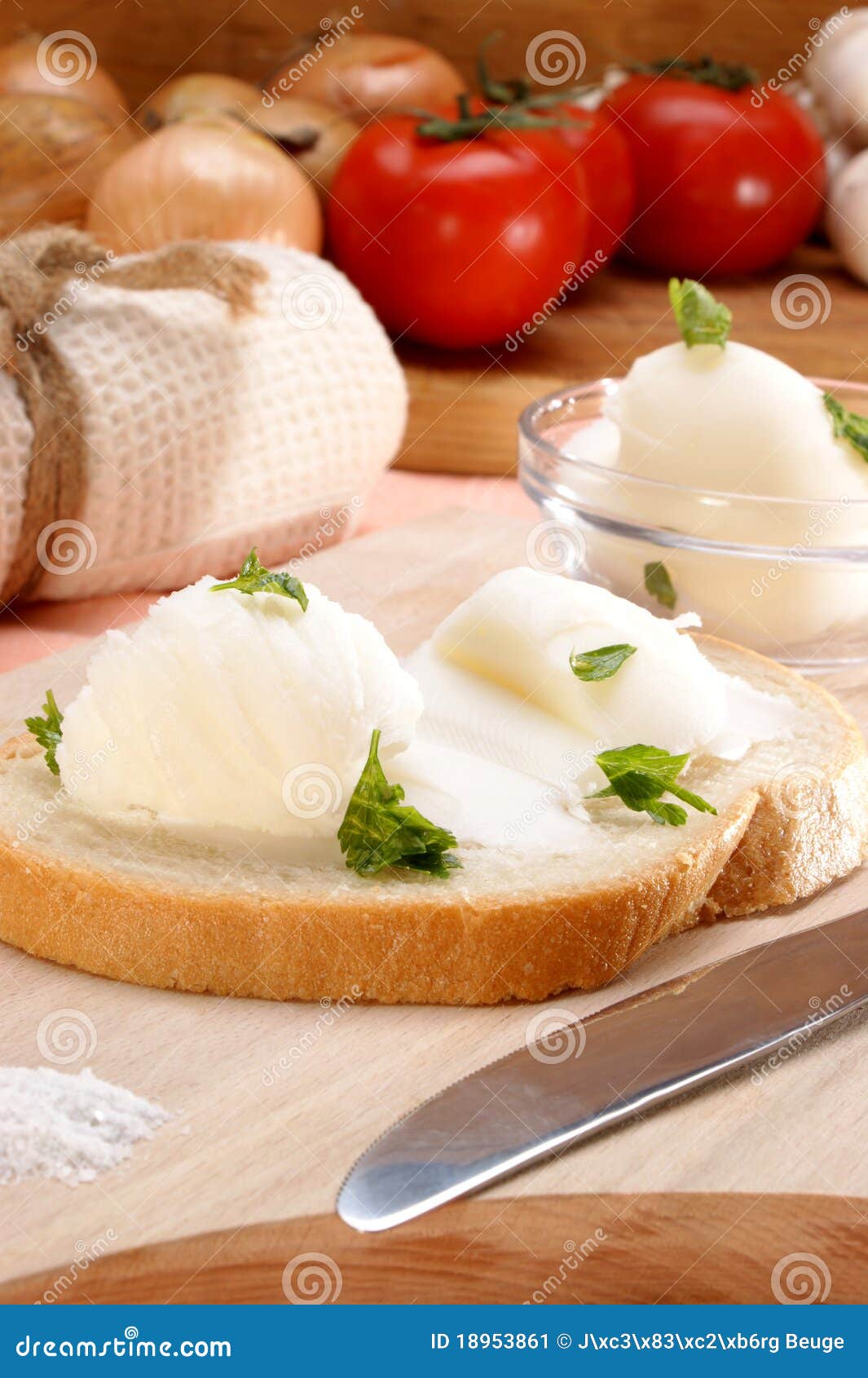 Lard with Parsley on Home Baked Bread Stock Image Image of white