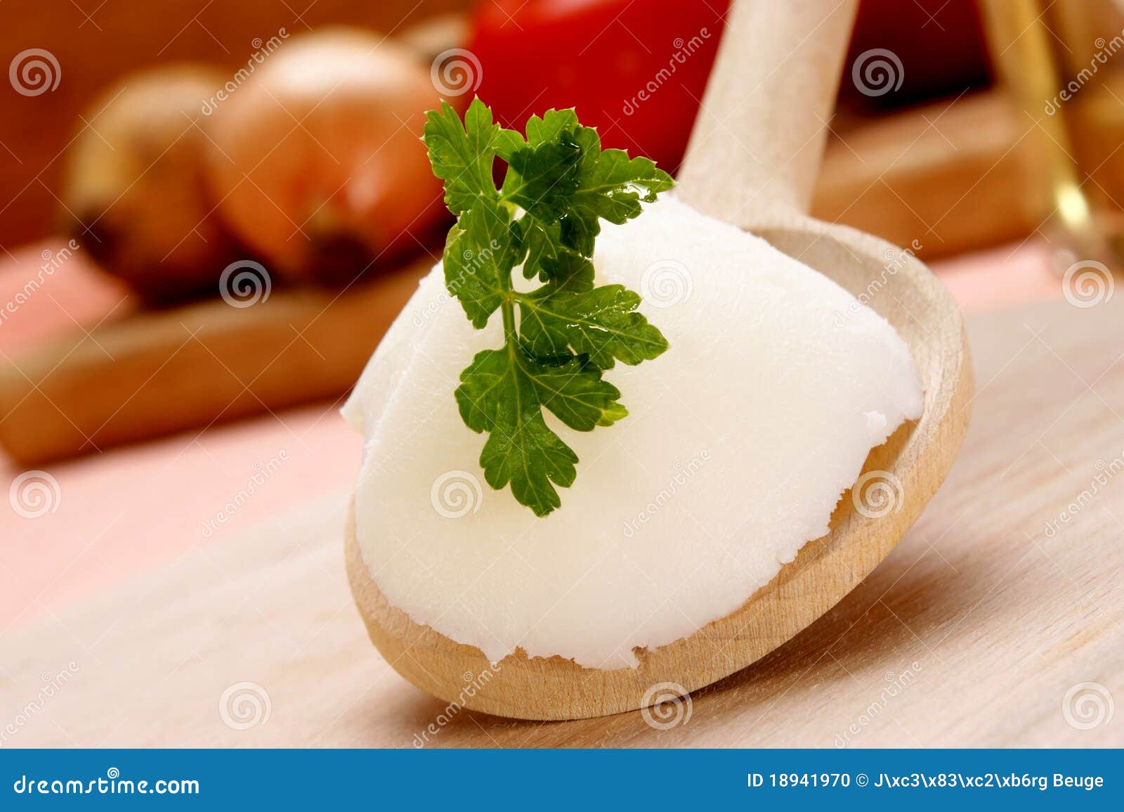  Lard  With Parsley On A Wooden Spoon  Stock Photo Image of 