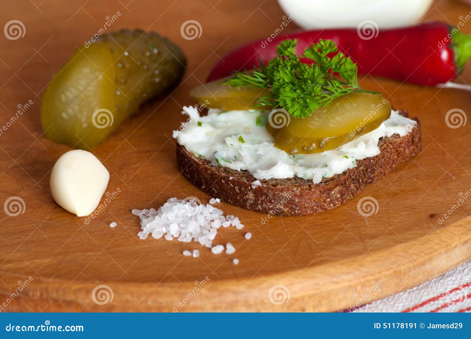 Lard Spread on Rye Bread Close Up Stock Image Image of dill, meal 51178191