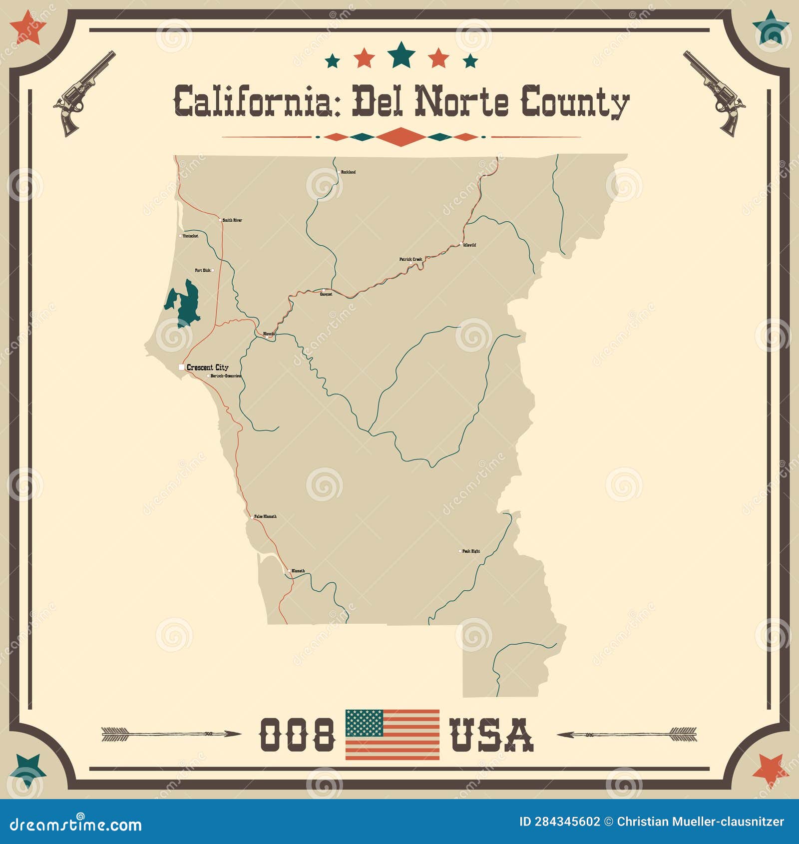 large and accurate map of del norte county, california, usa