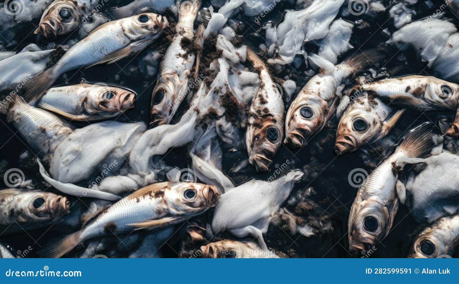 Large Amount of Dead Fish. Radioactive Wastewater Pollute the Ocean ...