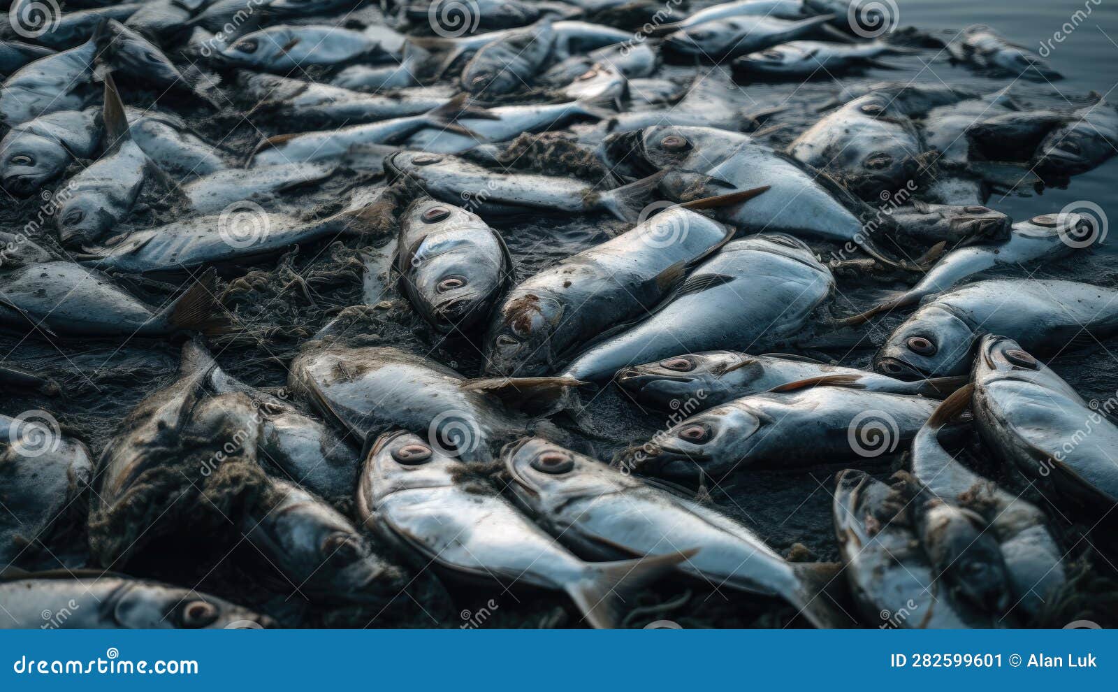 Large Amount of Dead Fish. Radioactive Wastewater Pollute the Ocean ...