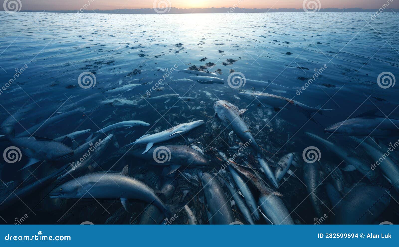 Large Amount of Dead Fish. Radioactive Wastewater Pollute the Ocean ...