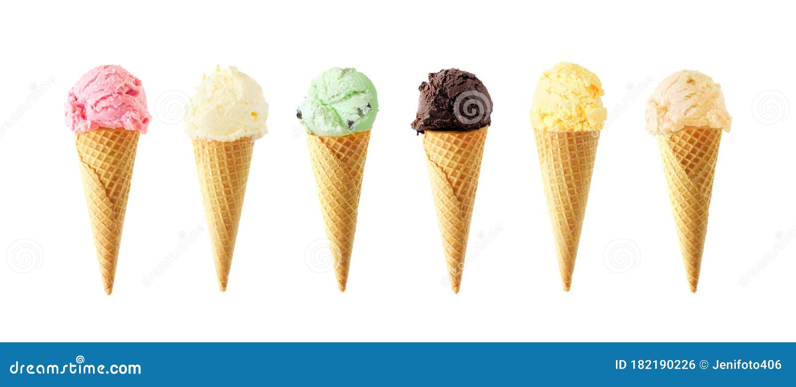 Ice Cream In A Series Of Cones With Different Flavors Background