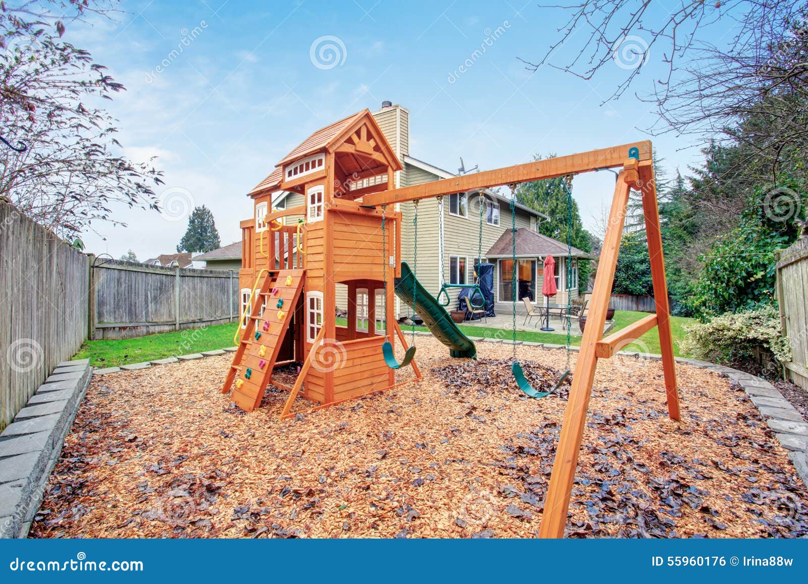 Large backyard with grass. stock photo. Image of landscape 55960176