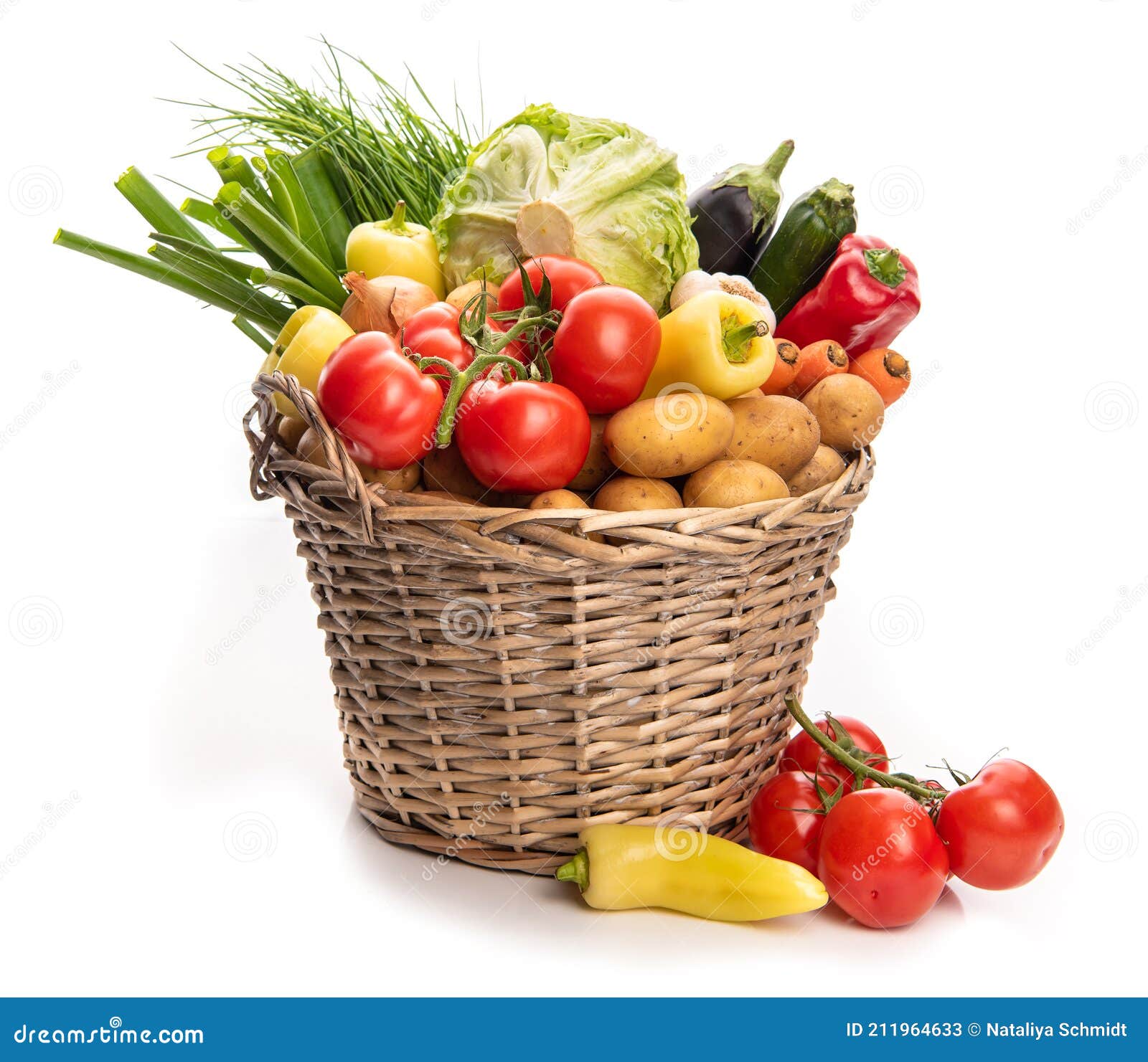 Large Basket of Vegetables. Isolate on White Background Stock Image