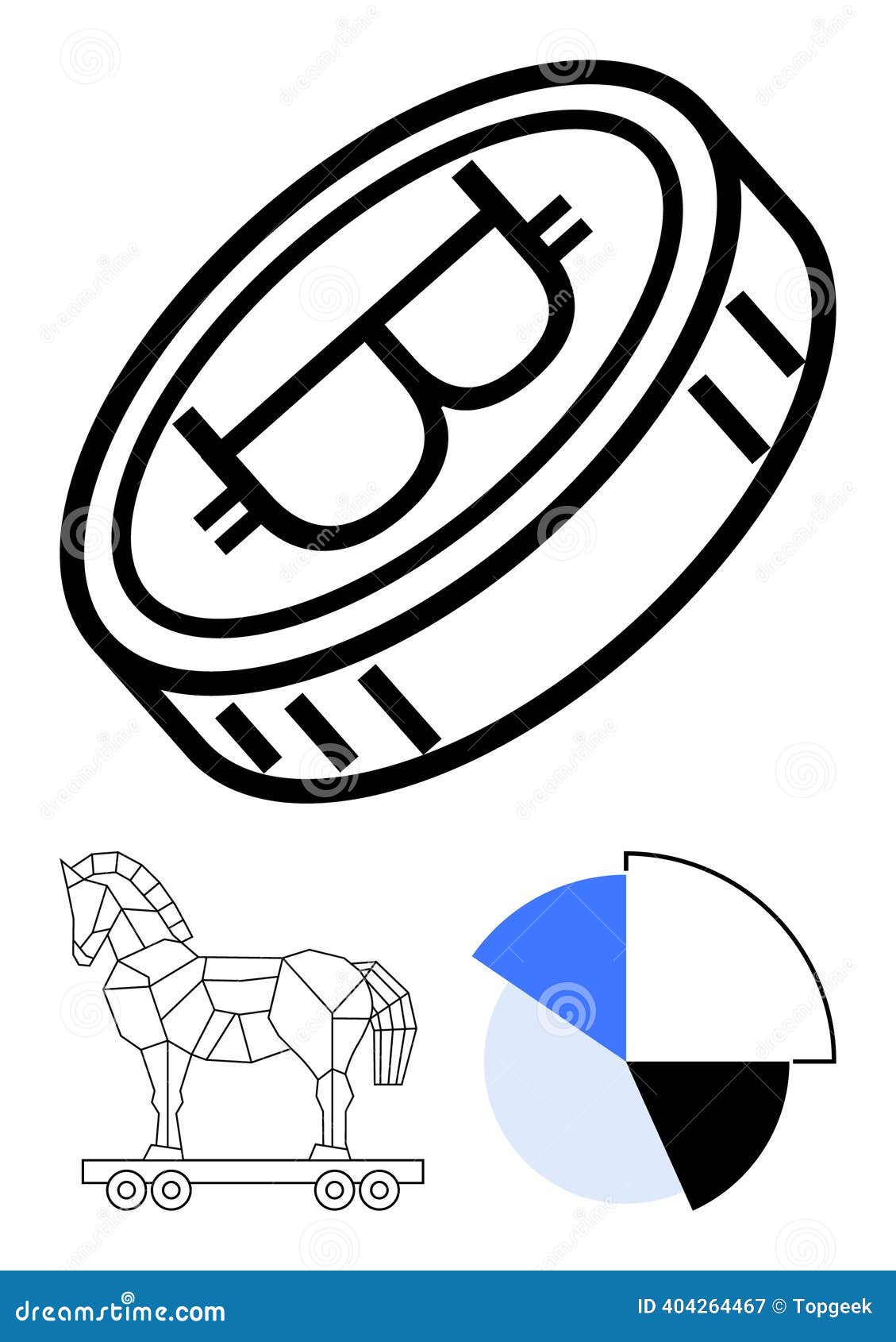 Bitcoin Coin, Trojan Horse, and Pie Chart Illustrating Cybersecurity Risks  in Digital Finances Stock Vector - Illustration of blockchain, bstyle:  404264467
