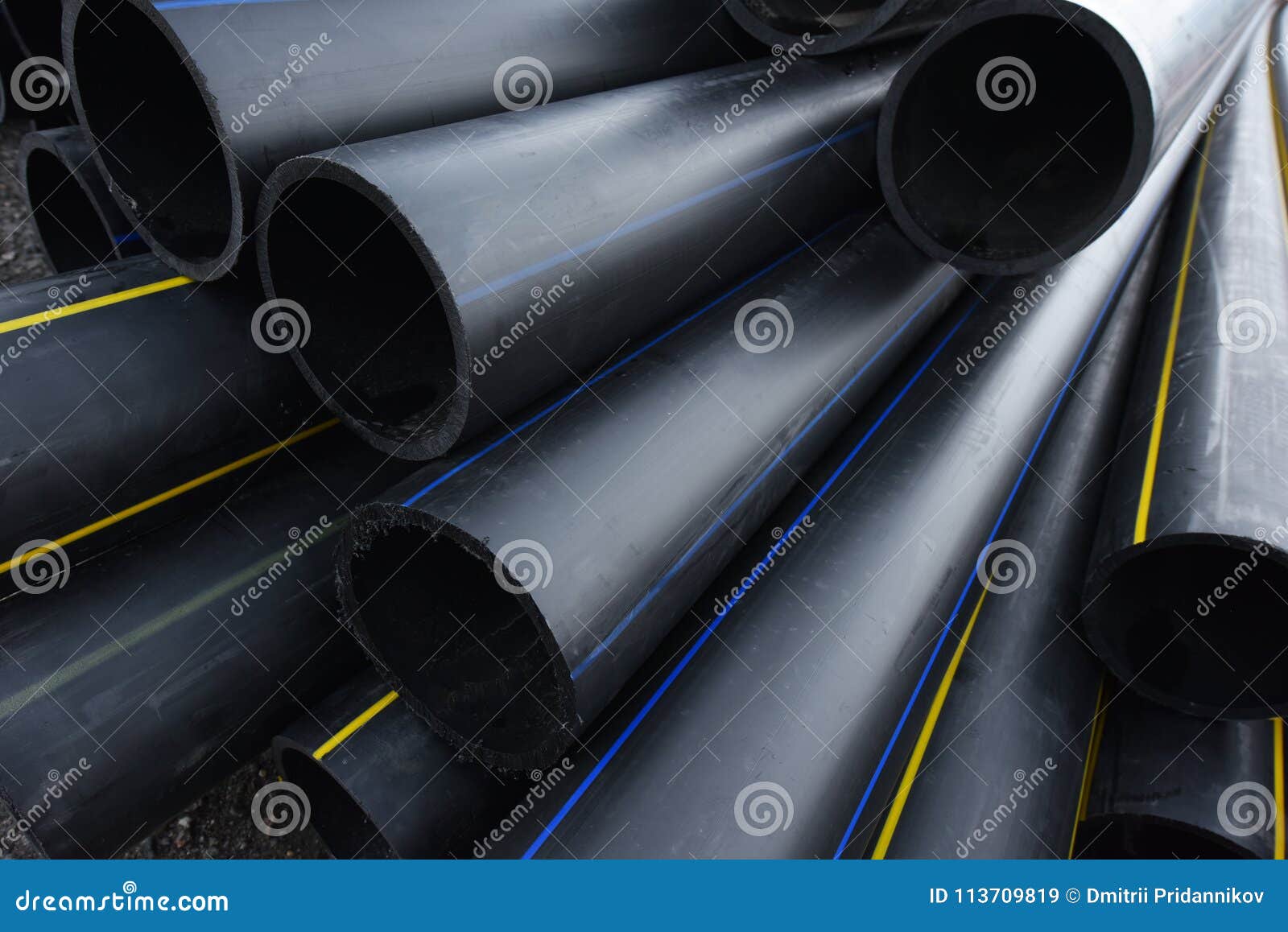 Large Black Plastic Pipes for Water Supply Stock Image Image of line