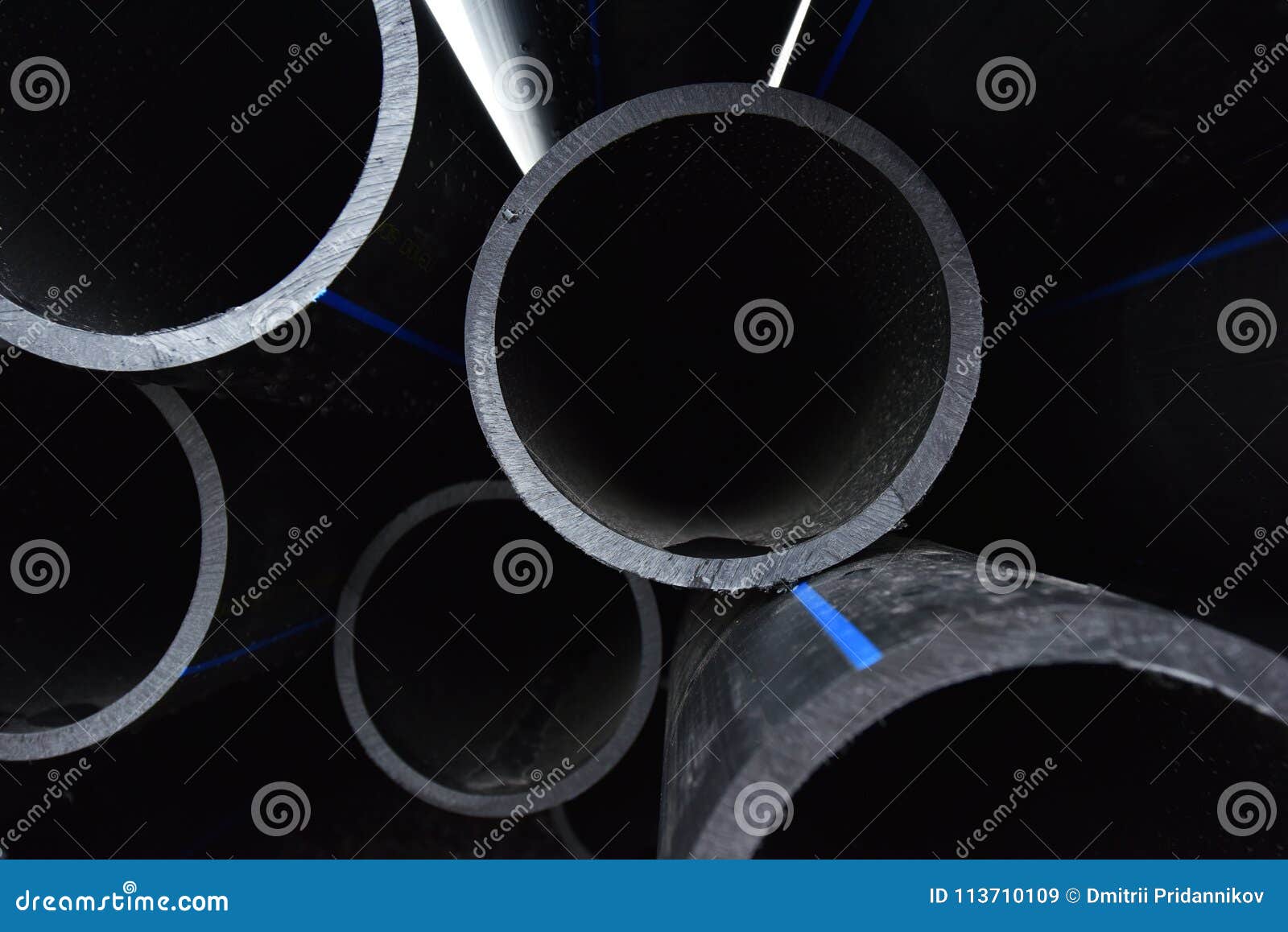 Large Black Plastic Pipes for Water Supply Stock Image Image of drainage, high 113710109