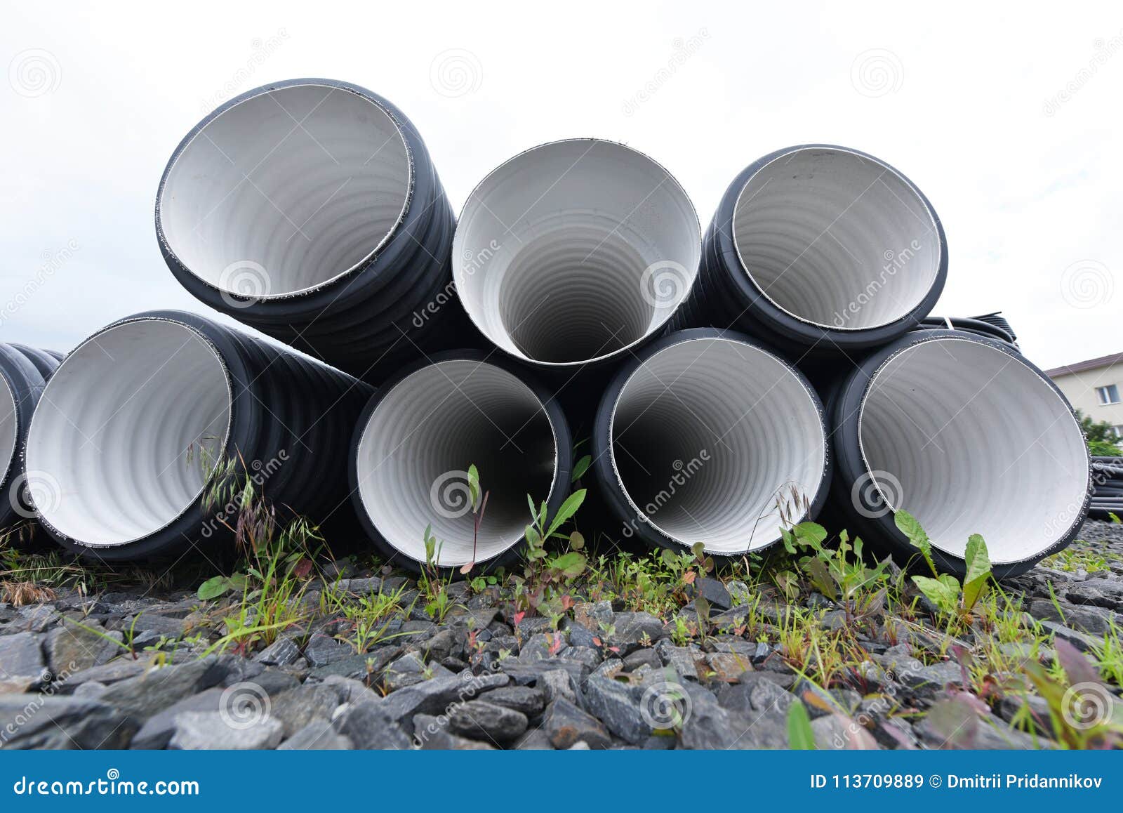 Large Black Plastic Pipes for Water Supply Stock Image Image of heap