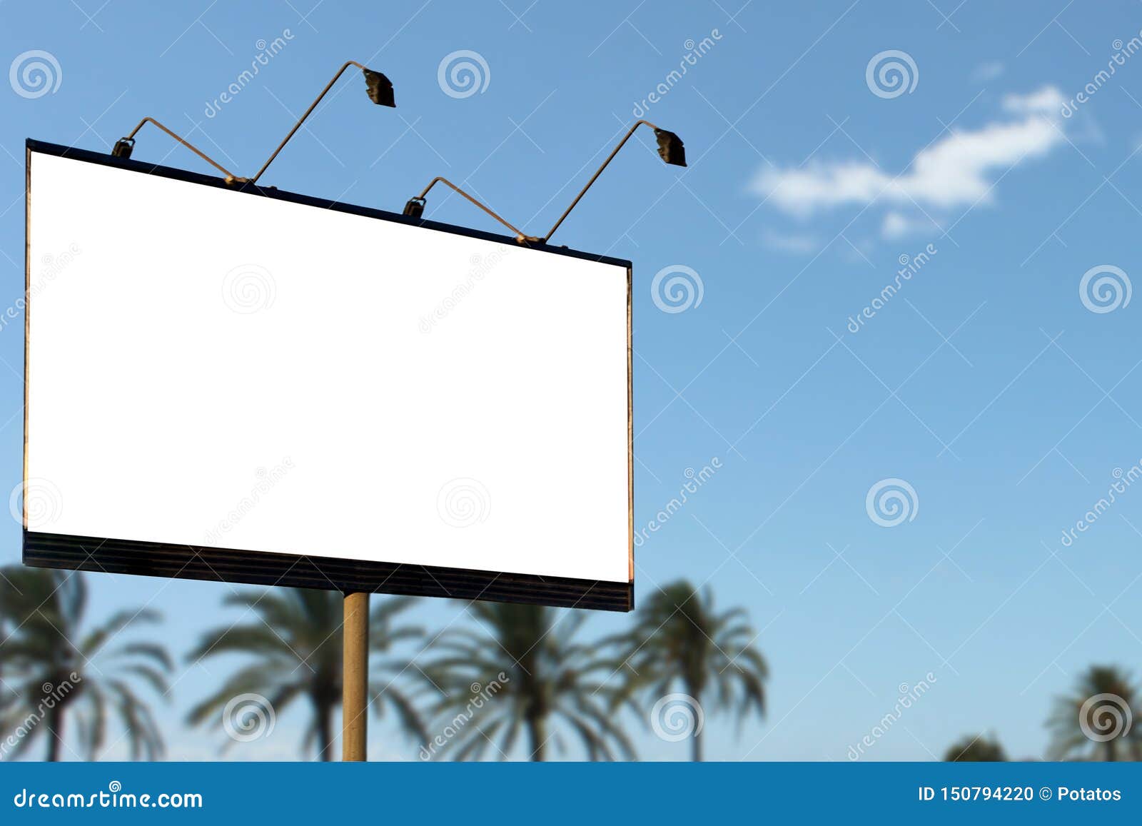 Large Blank Billboard Mockup On Summer Blue Sky And Palm