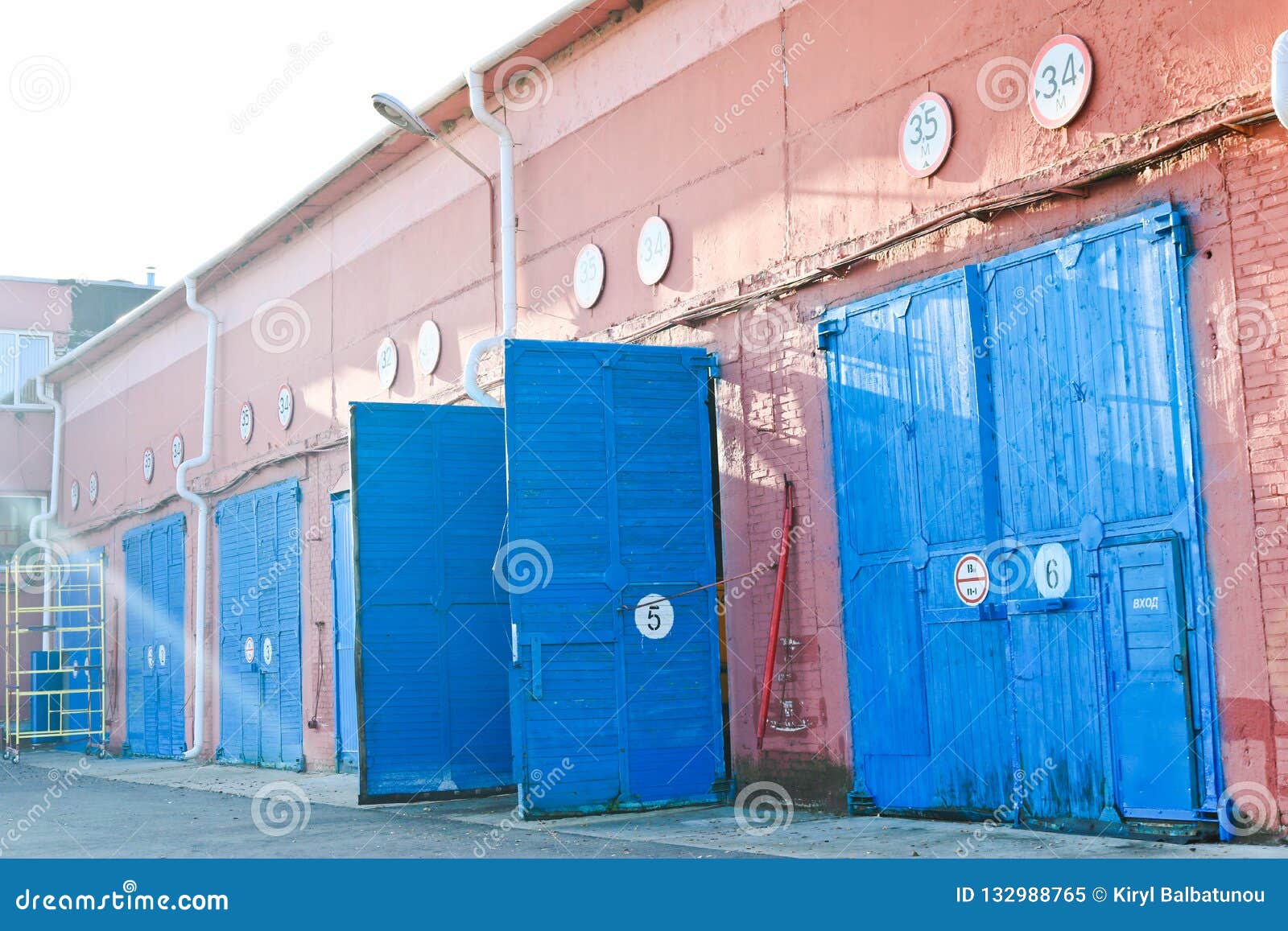 Large Blue Wooden Open Gates Of Hangars Warehouses Garages For