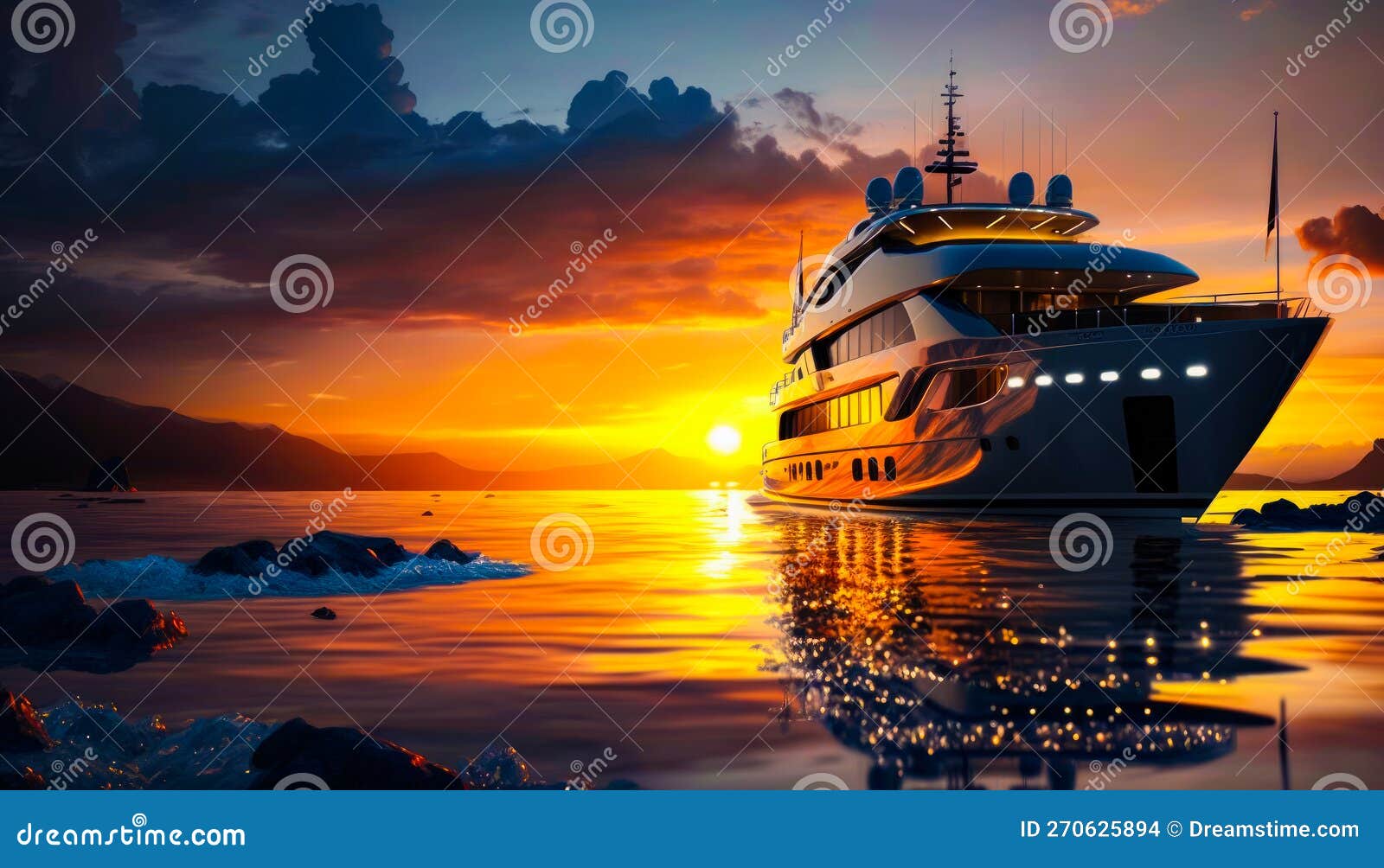 Large Boat Floating on Top of Body of Water Generative AI Stock