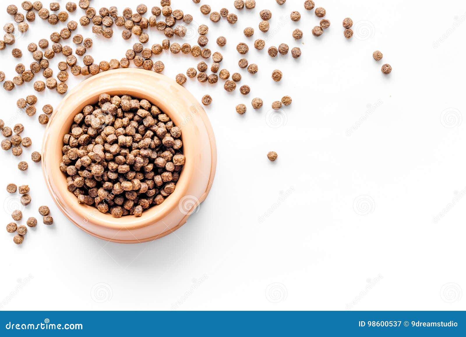 Download Large Bowl Of Pet - Dog Food Spilling On White Background Top View Mockup Stock Image - Image of ...