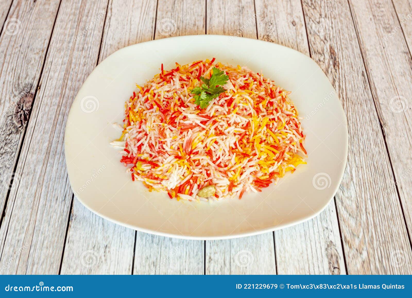 Large Bowl of Spiced Basmati Rice Served in Pakistani Restaurant Stock