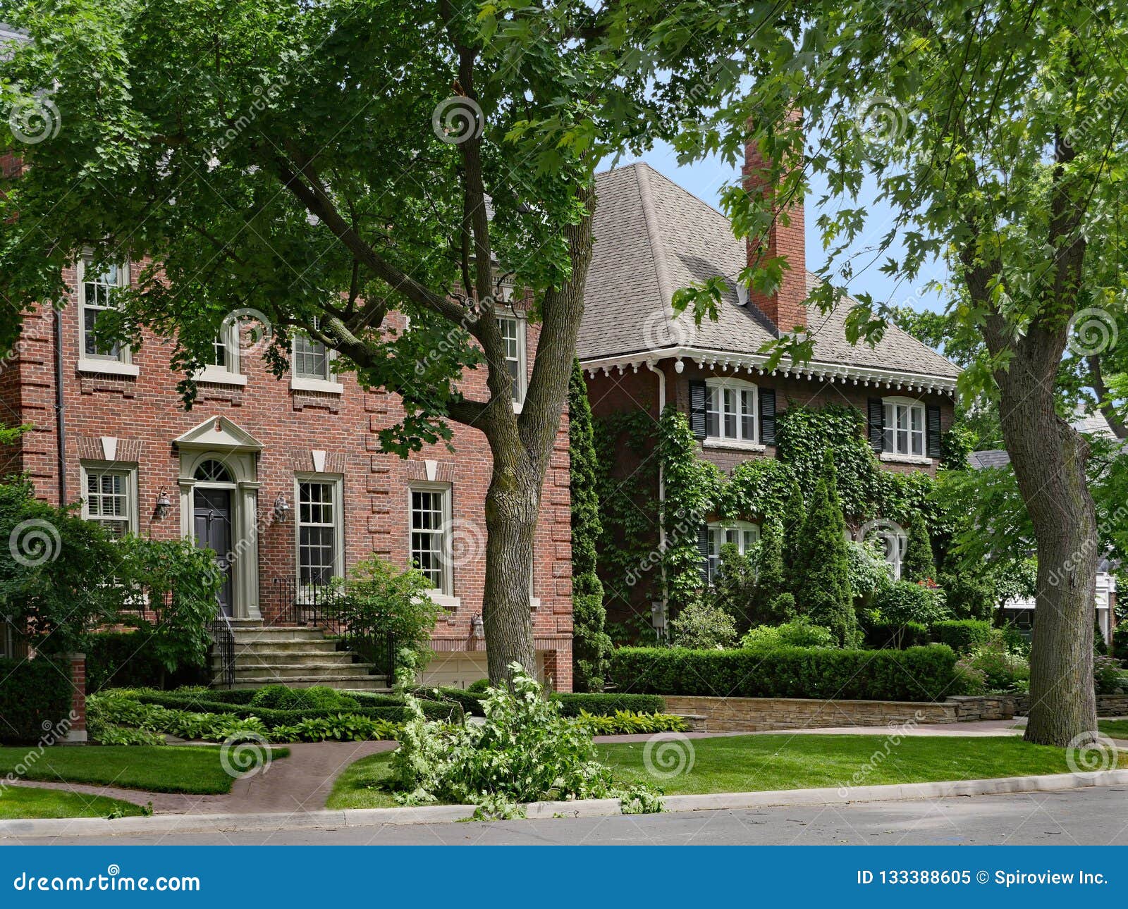 Large Brick Houses on Shady Street Stock Image Image of lined, facade