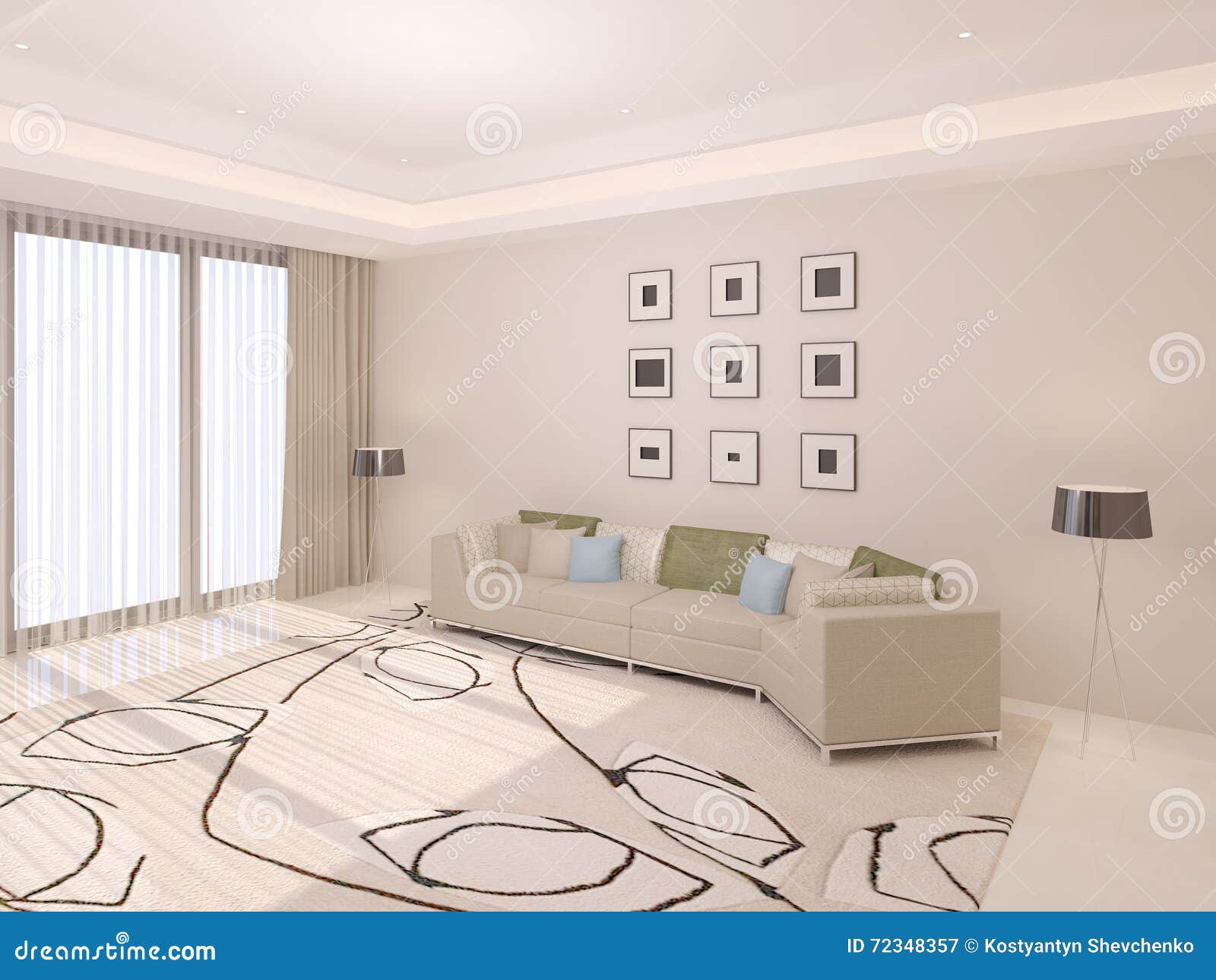 Large bright living room. editorial photography. Illustration of ...