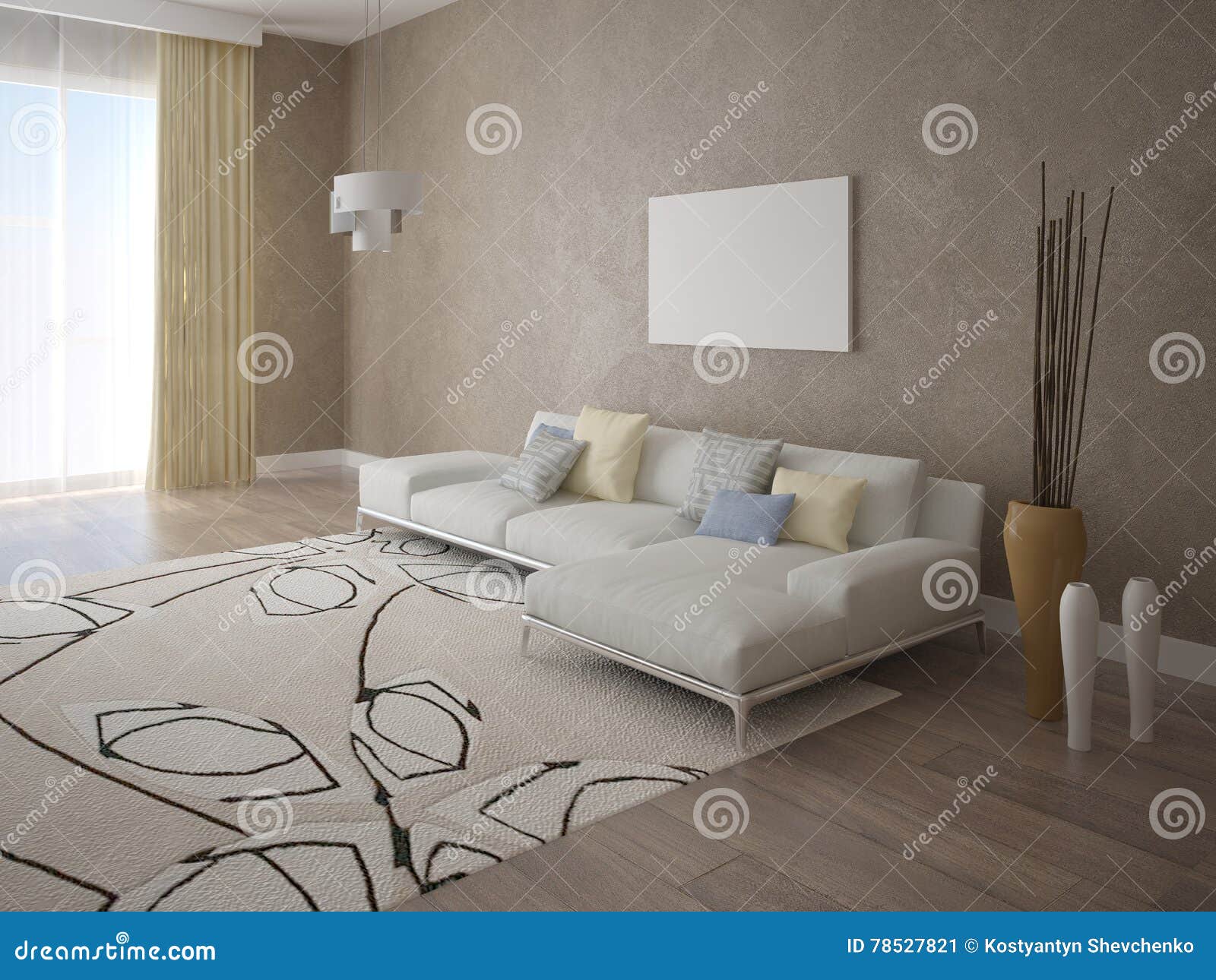 Large bright living room. stock illustration. Illustration of