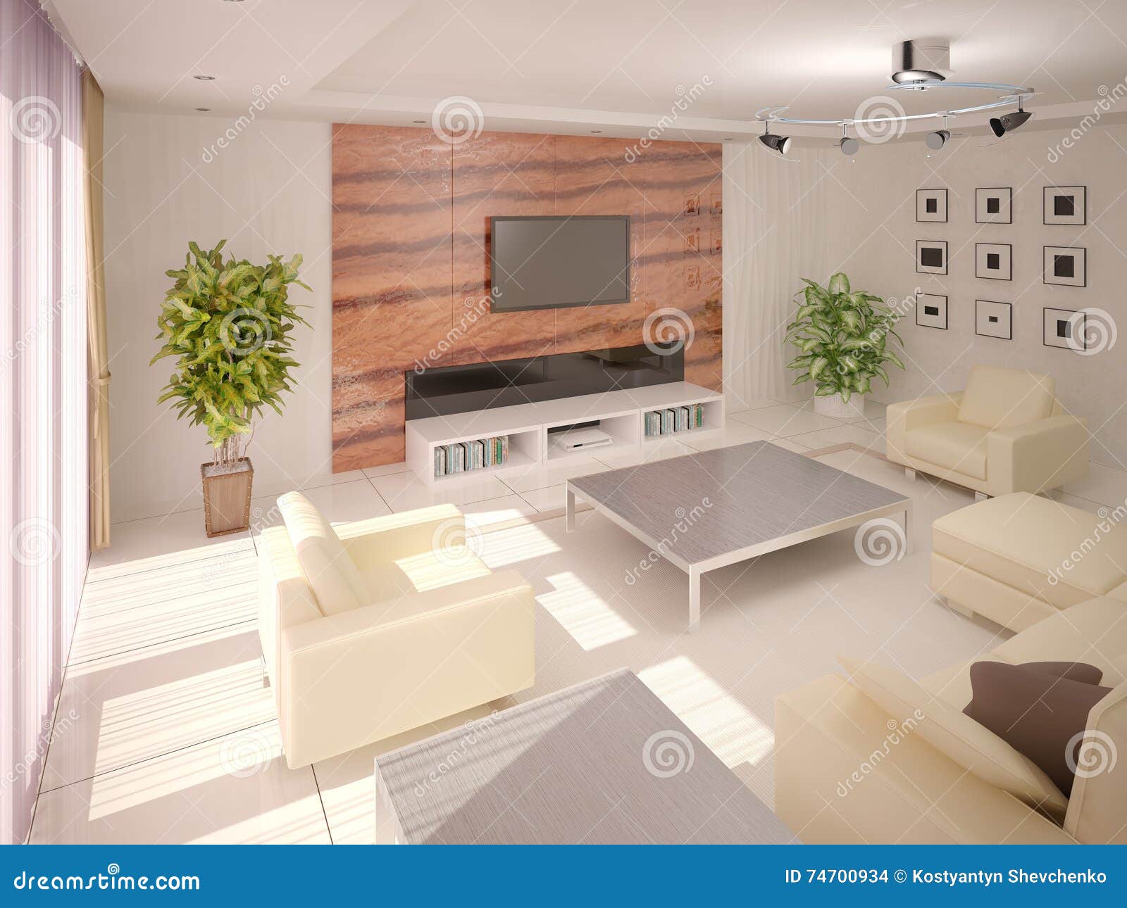 Large bright living room. stock illustration. Illustration of home