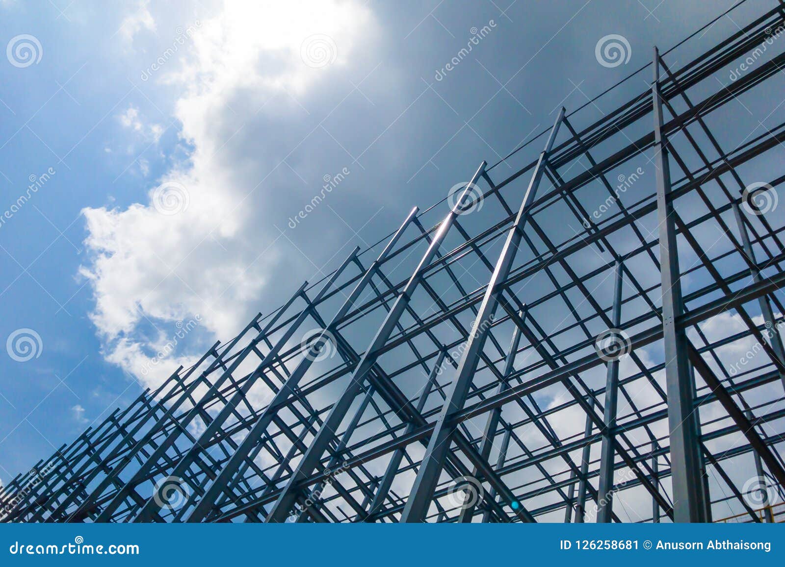 a large building of steel structure in the sky