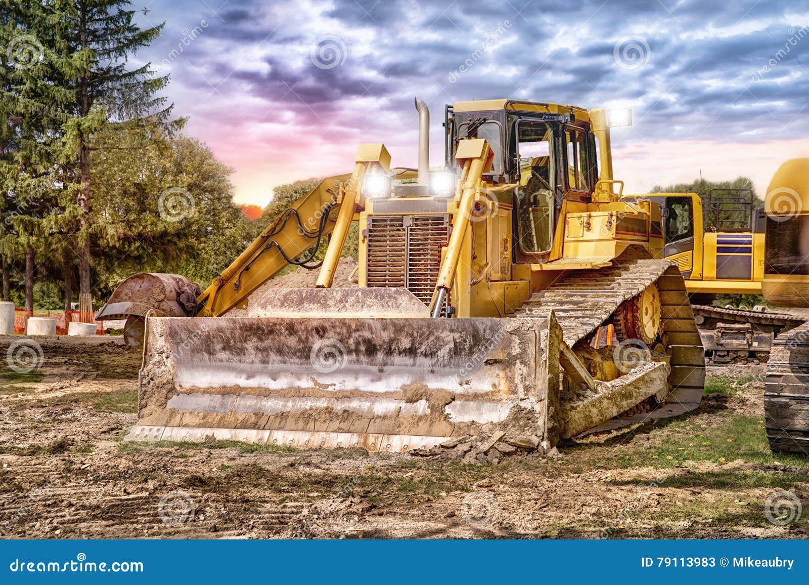 Large Bulldozer at Construction Site Stock Image Image of sunrise