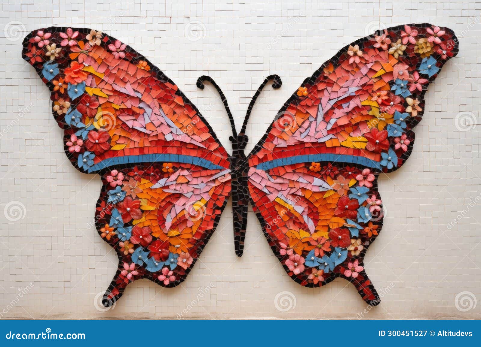 Large Butterfly Mural Created from Tiny Mosaic Tiles Stock Image
