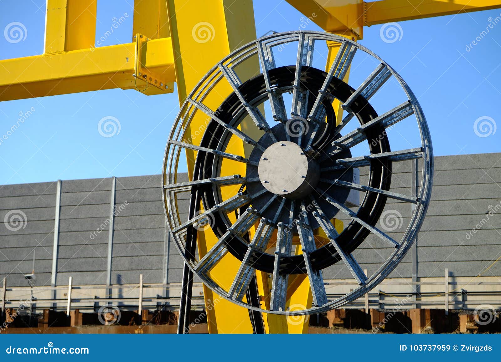 Large Cable Spool Under a Crane Stock Image Image of energy