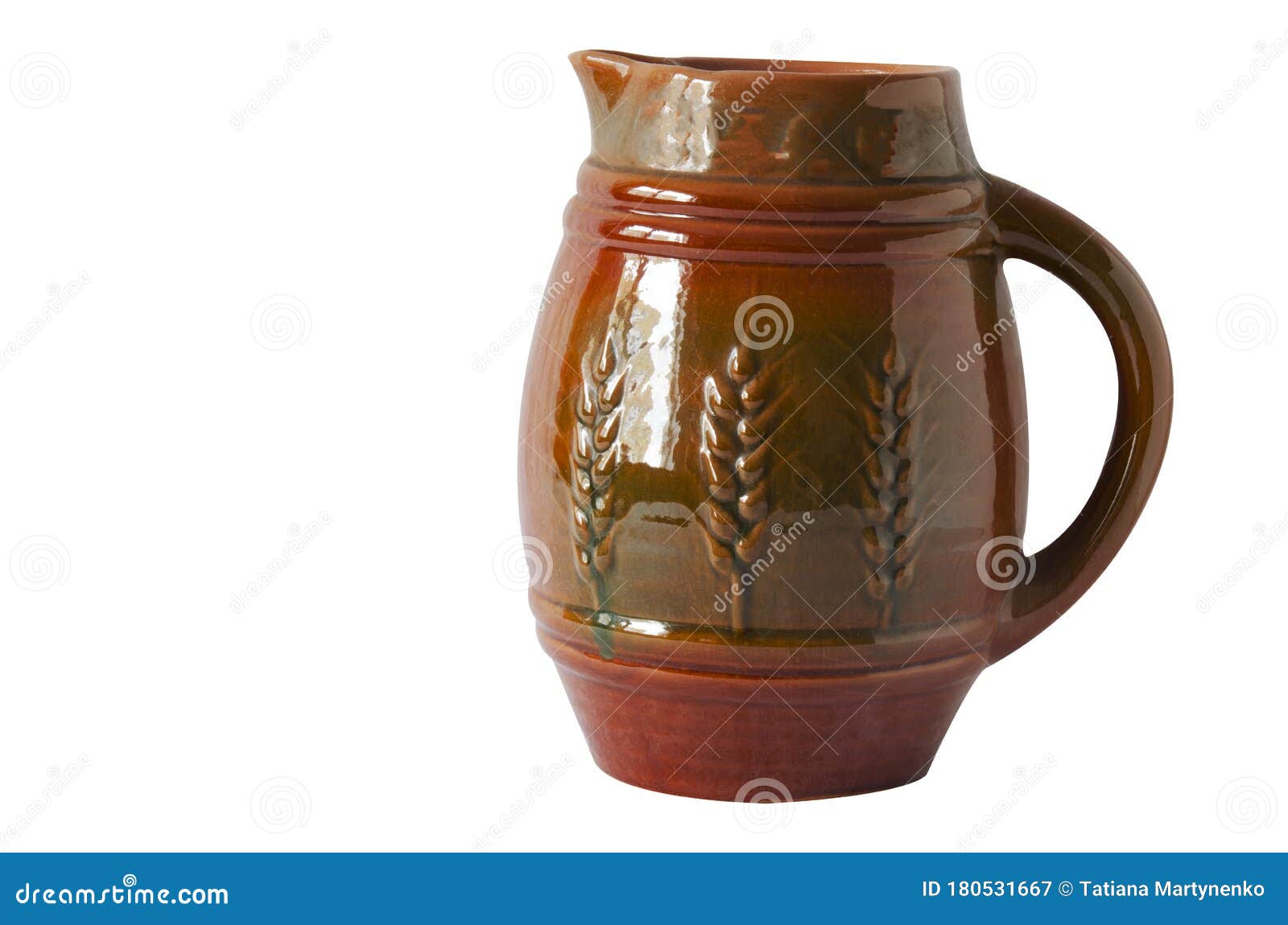 Large Ceramic Beer Mug Brown with a Pattern of Spikelets Stock Image