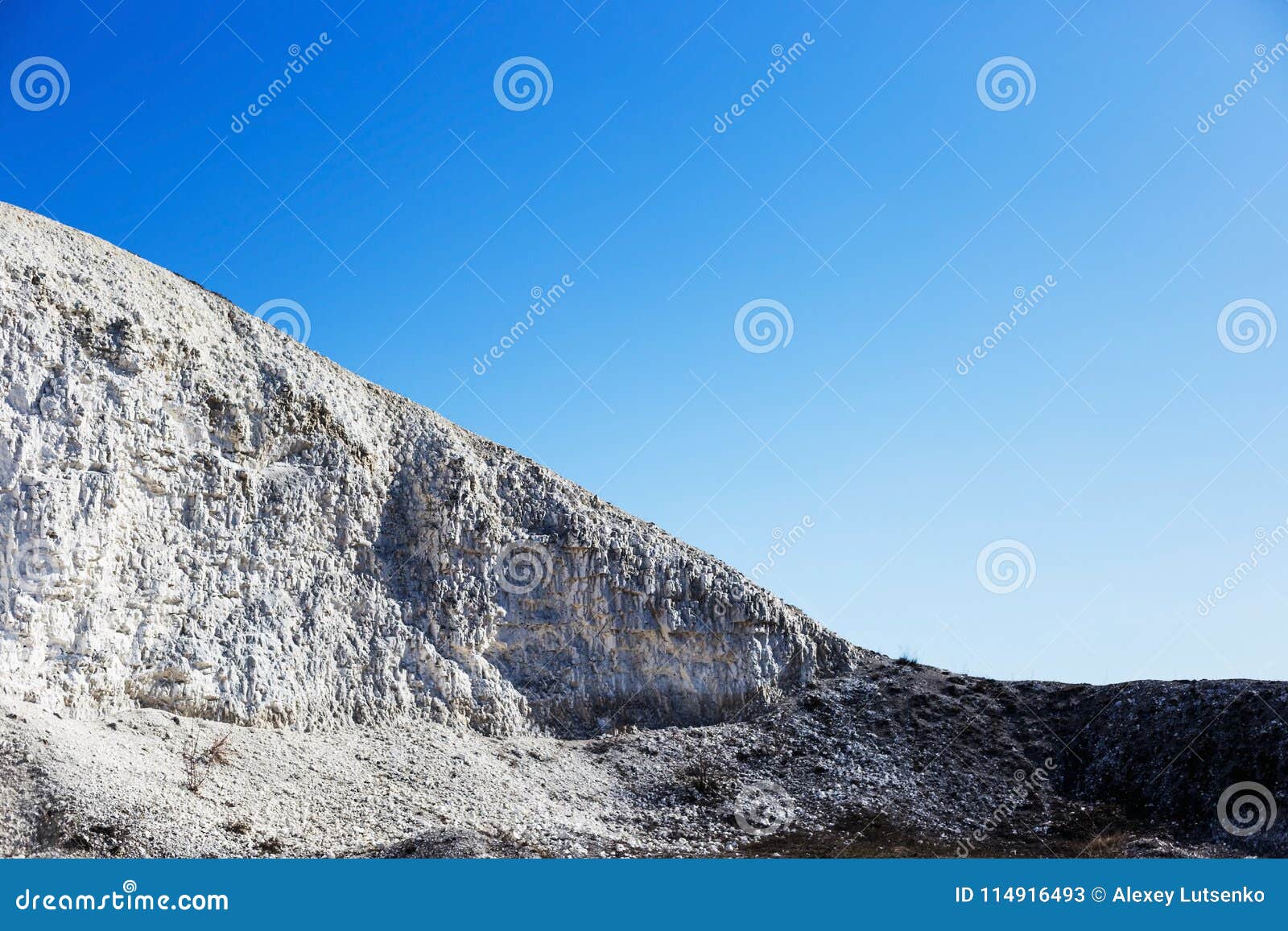 Large Chalky Mountain and Blue Sky without Clouds Stock Image Image