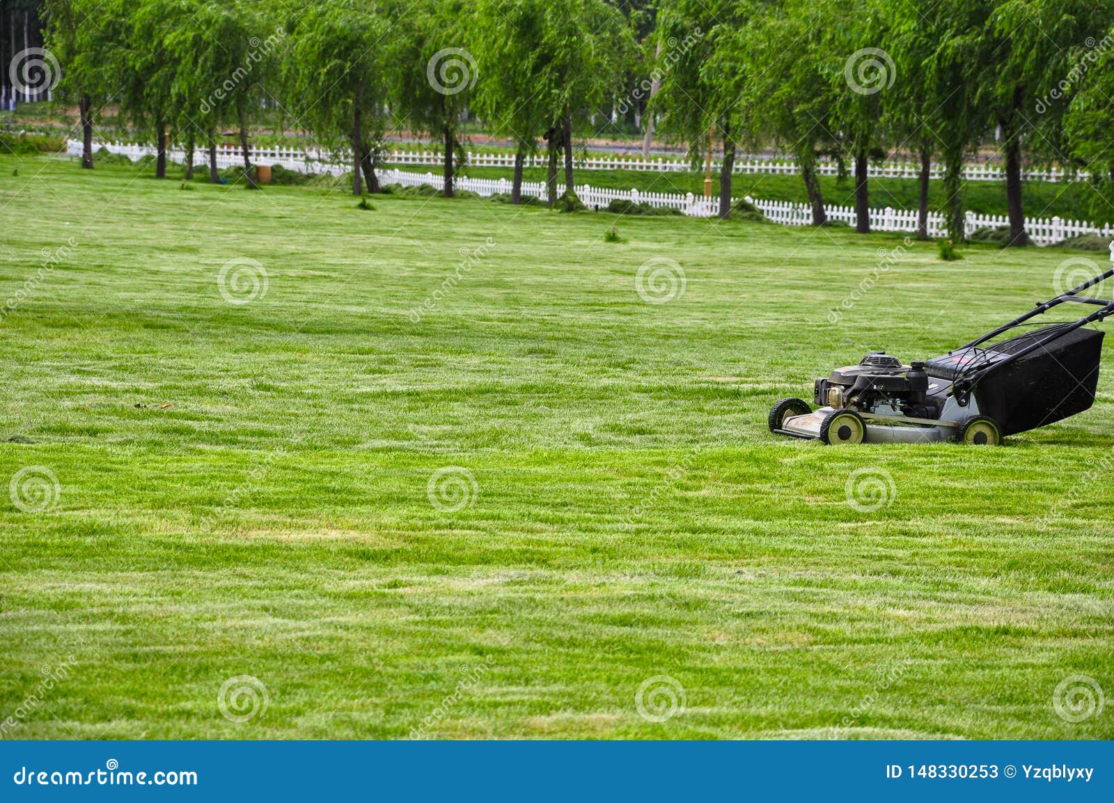Grassland lawn mower stock image. Image of meadowland 148330253