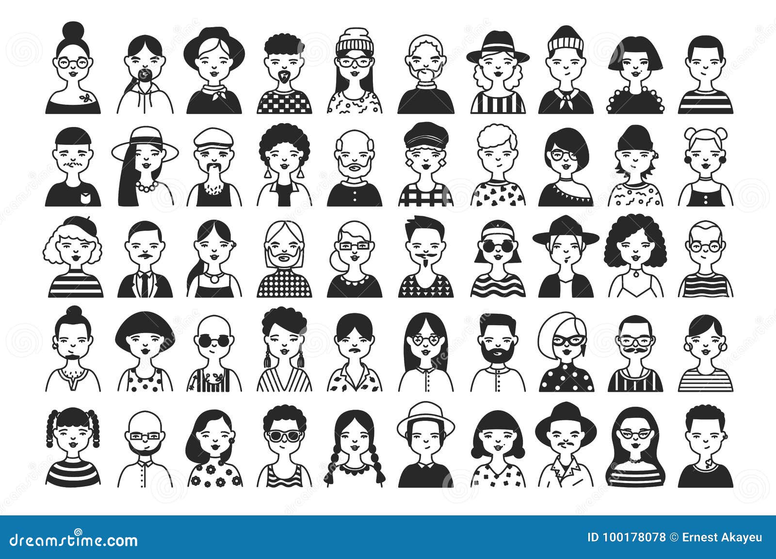 Large Collection of Male and Female Cartoon Characters or Avatars with  Different Hairstyles and Accessories Hand Drawn Stock Vector - Illustration  of person, people: 100178078