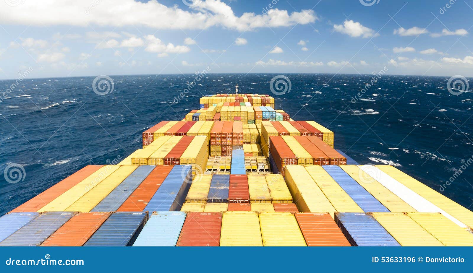 Large Container Vessel Ship And The Horizon Stock Photo 