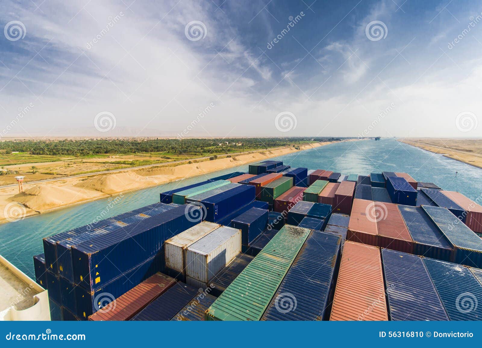 large container vessel ship passing suez canal.