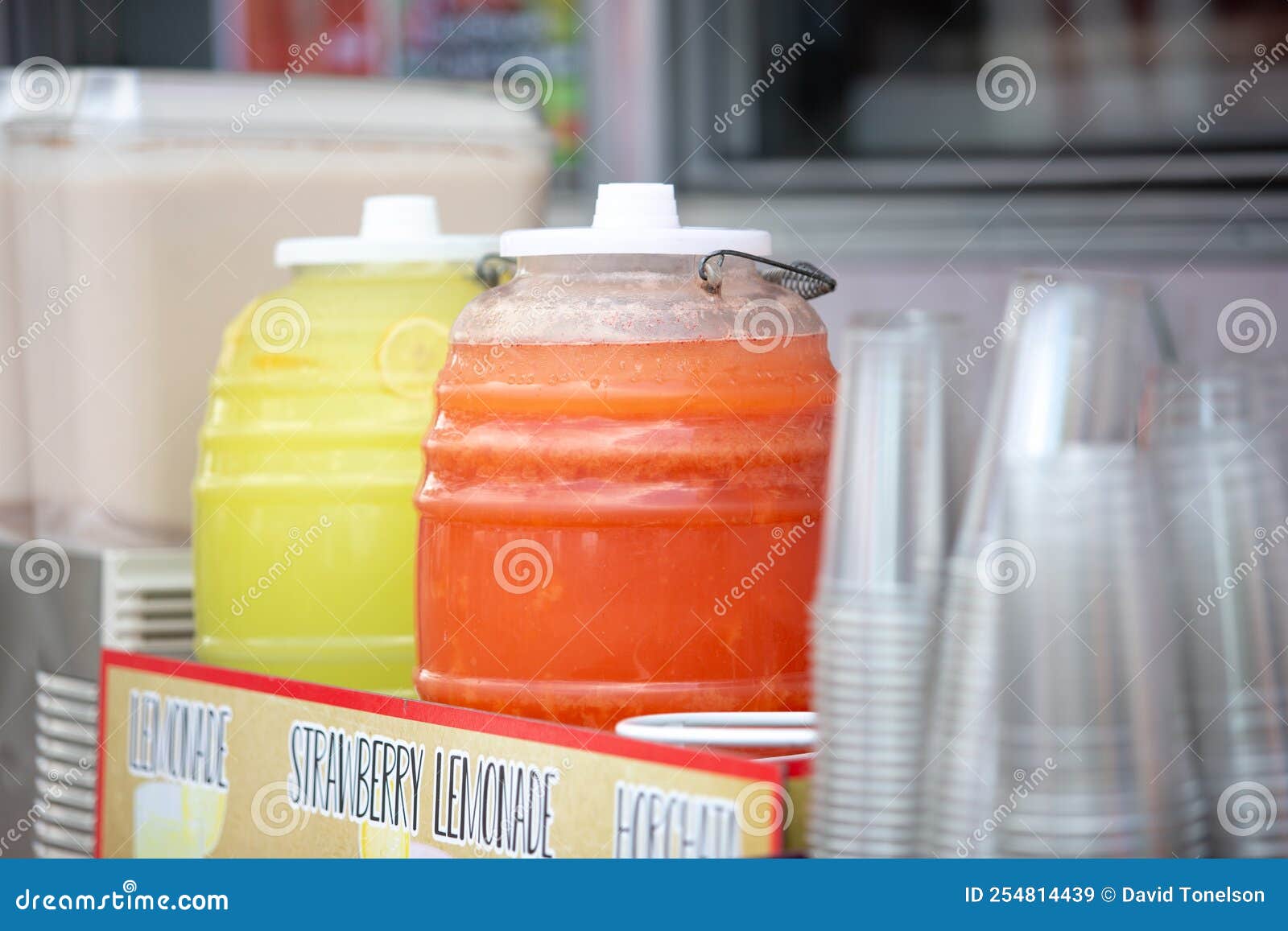Large Containers of Mexican Aguas Frescas Drinks at Carnival