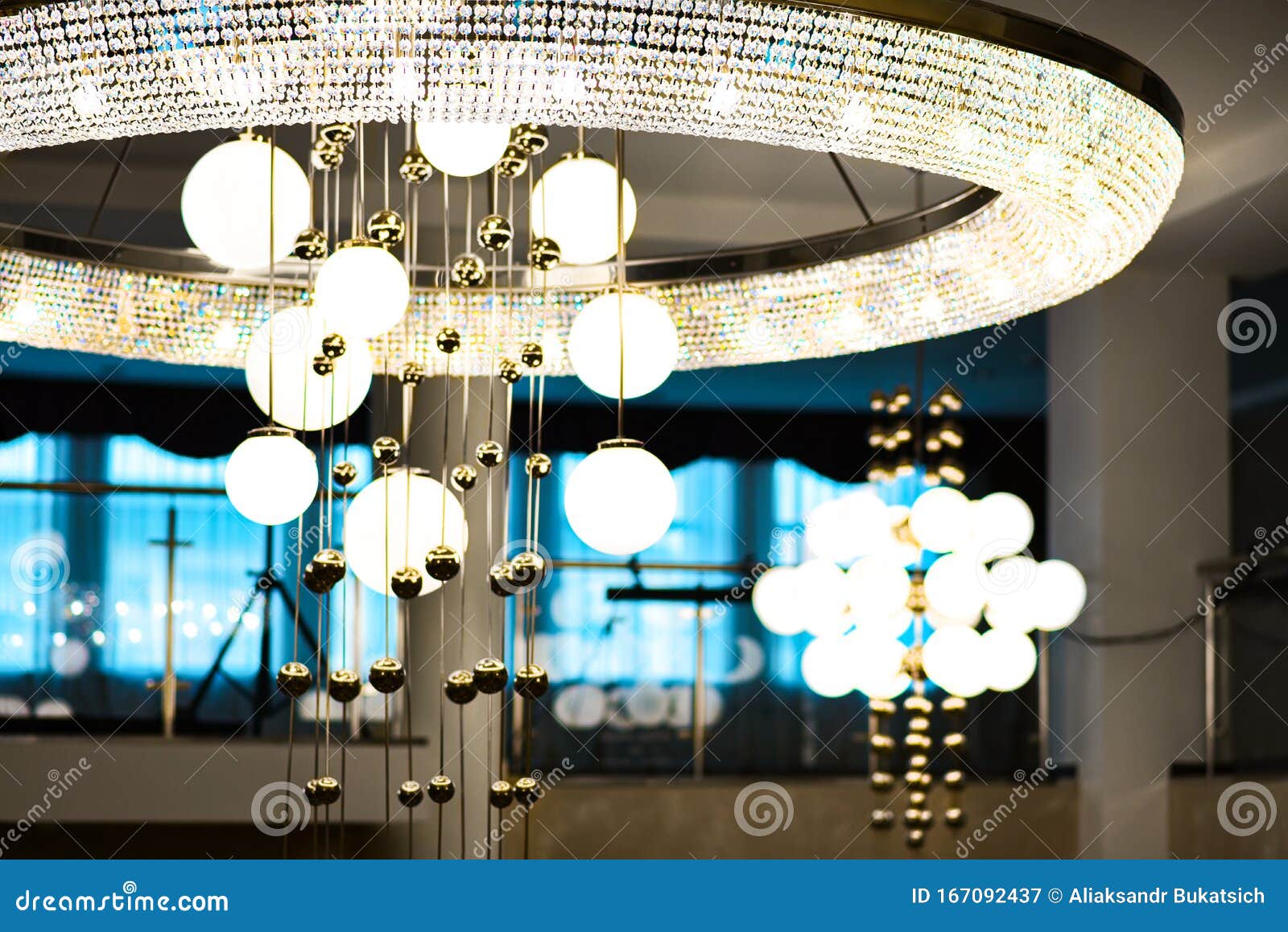 Large Crystal Chandelier in the Hall Stock Image Image of party