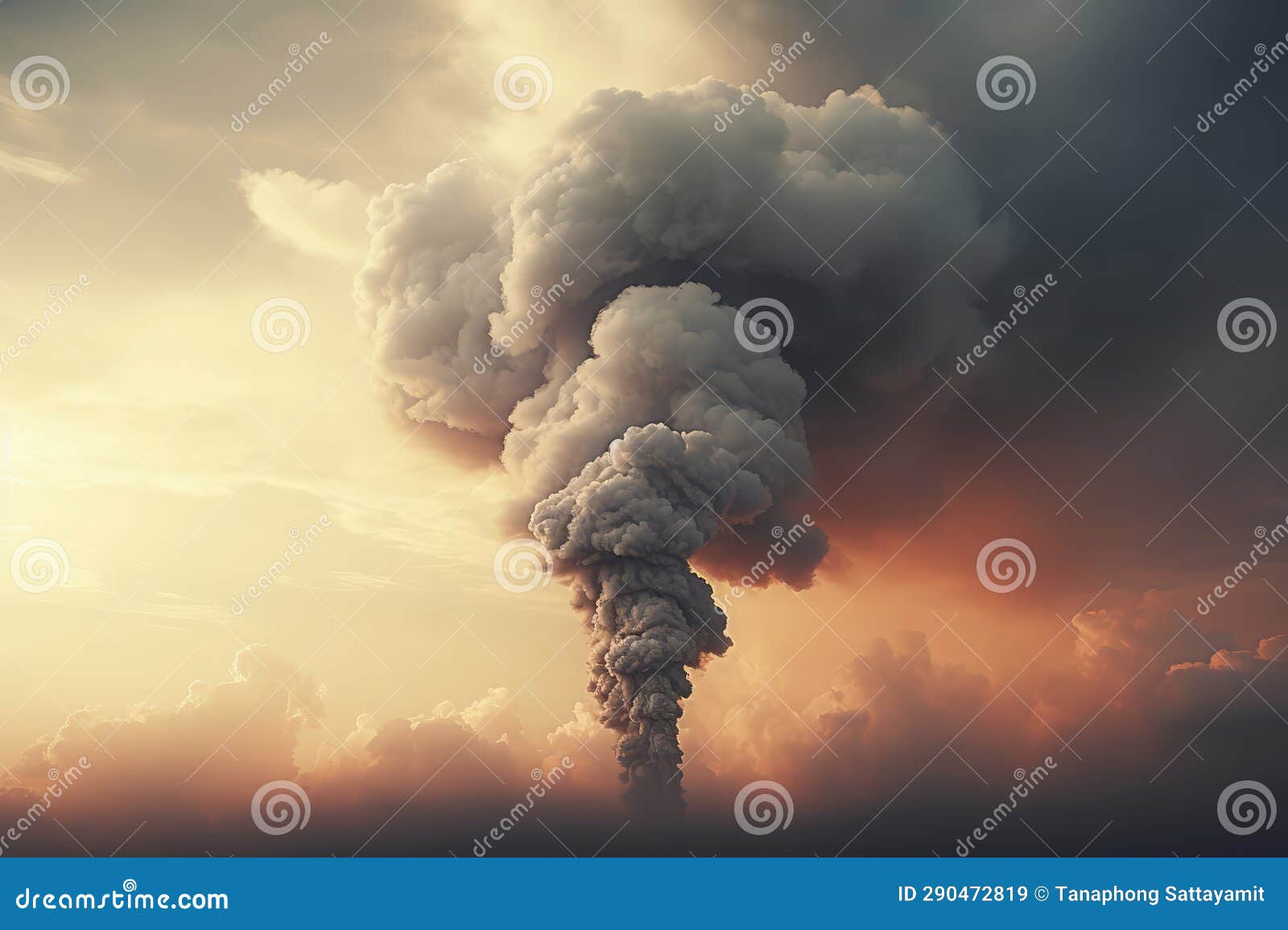 Large Danger Cloud of Smoke Pollution on a Sunset Background Stock