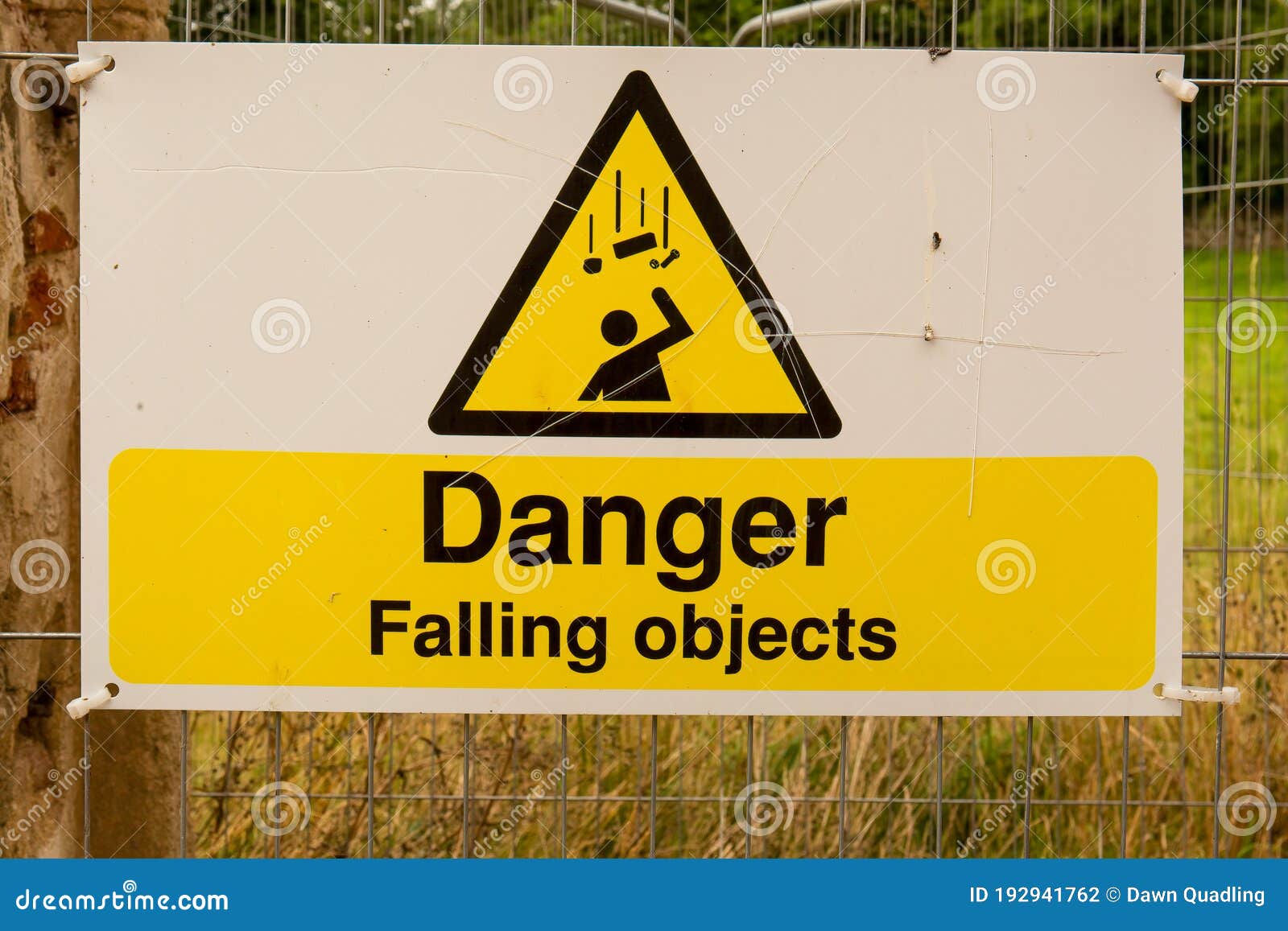 Falling For Danger Ch 20 Large Danger Falling Objects Sign in Yellow and Black Sign on Metal