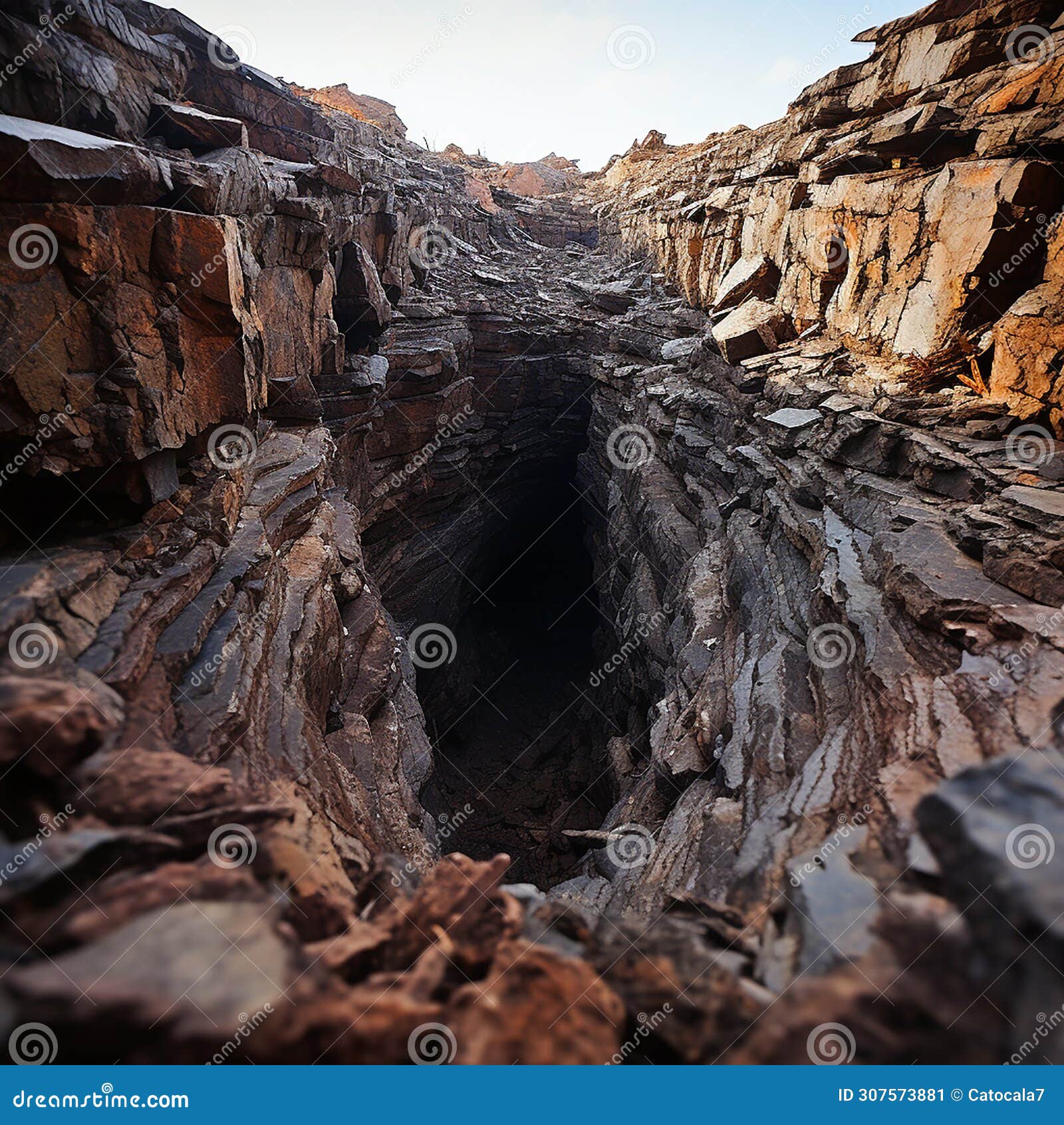 Large Deep Dark Hole Pit Hole Burrow Cave in the Ground Rock Stock Large Deep Dark Hole Pit Hole Burrow Cave in the Ground Rock Stock