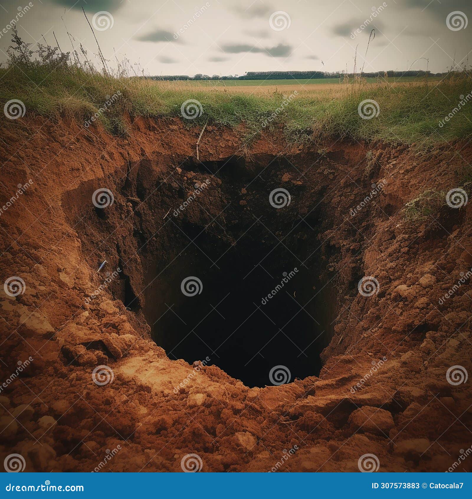 A Large Deep Dark Hole Pit Hole Burrow Cave in the Ground Rock A Large Deep Dark Hole Pit Hole Burrow Cave in the Ground Rock