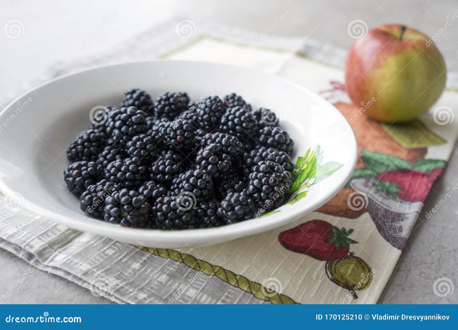 Large Delicious Blackberries in a Dish and Apple Stock Photo - Image of ...