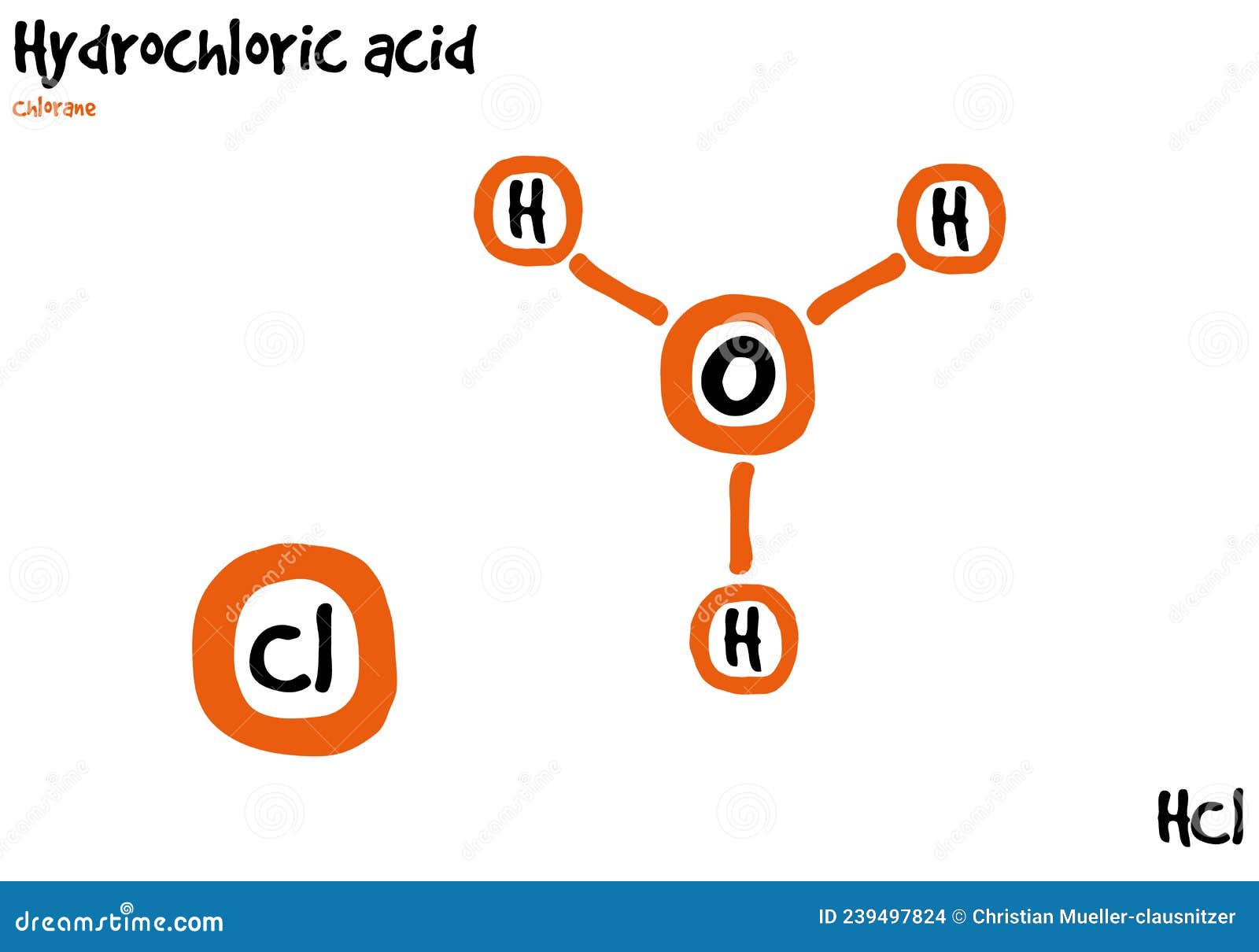Drawn Molecule And Formula Of Hydrochloric Acid Vector Illustration drawn-molecule-and-formula-of-hydrochloric-acid-vector-illustration