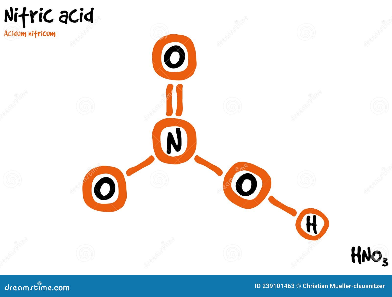 Drawn Molecule and Formula of Nitric Acid Stock Vector Illustration