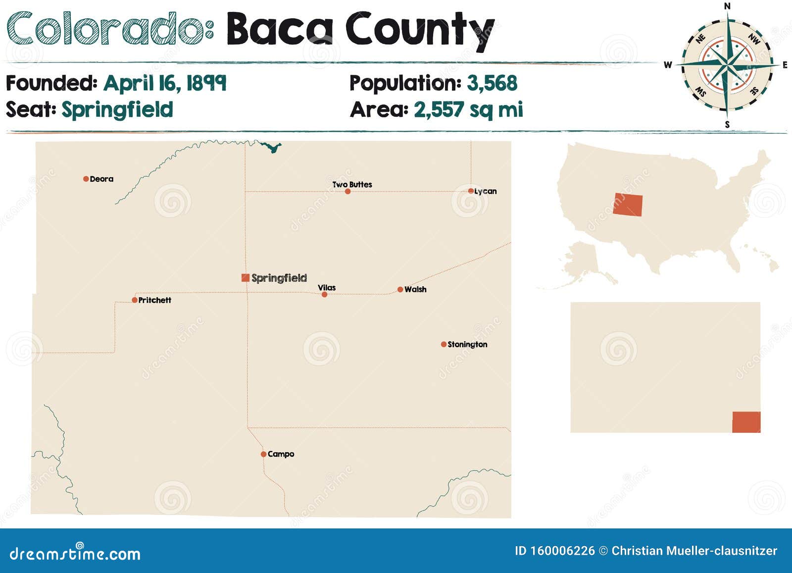 Map of Baca County in Colorado Stock Vector Illustration of baca