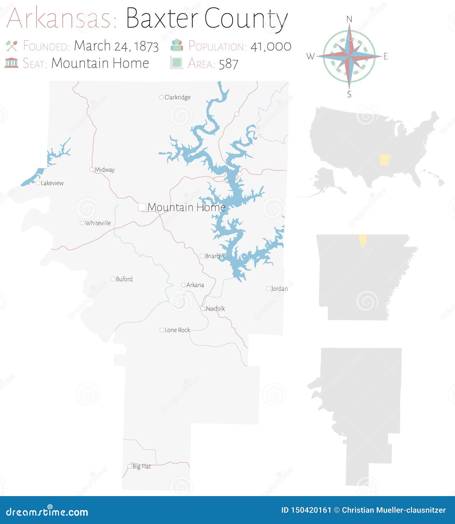 Map of Baxter County in Arkansas Stock Vector Illustration of freeway