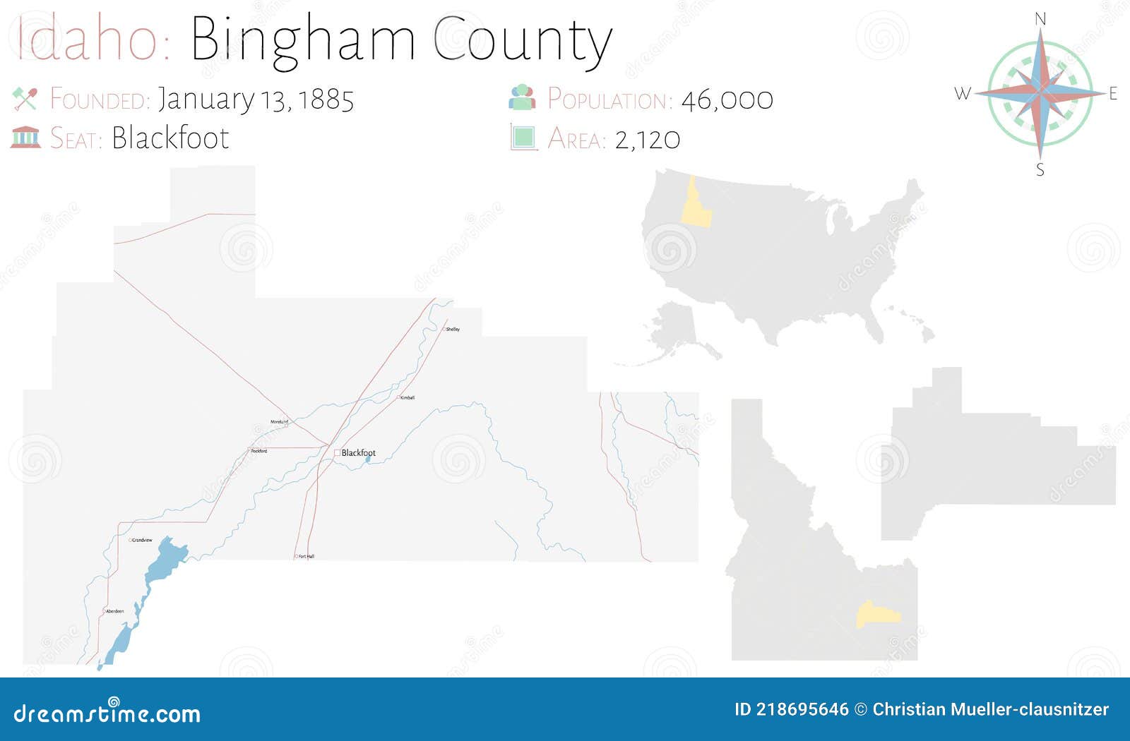 Map of Bingham County in Idaho Stock Vector Illustration of signs