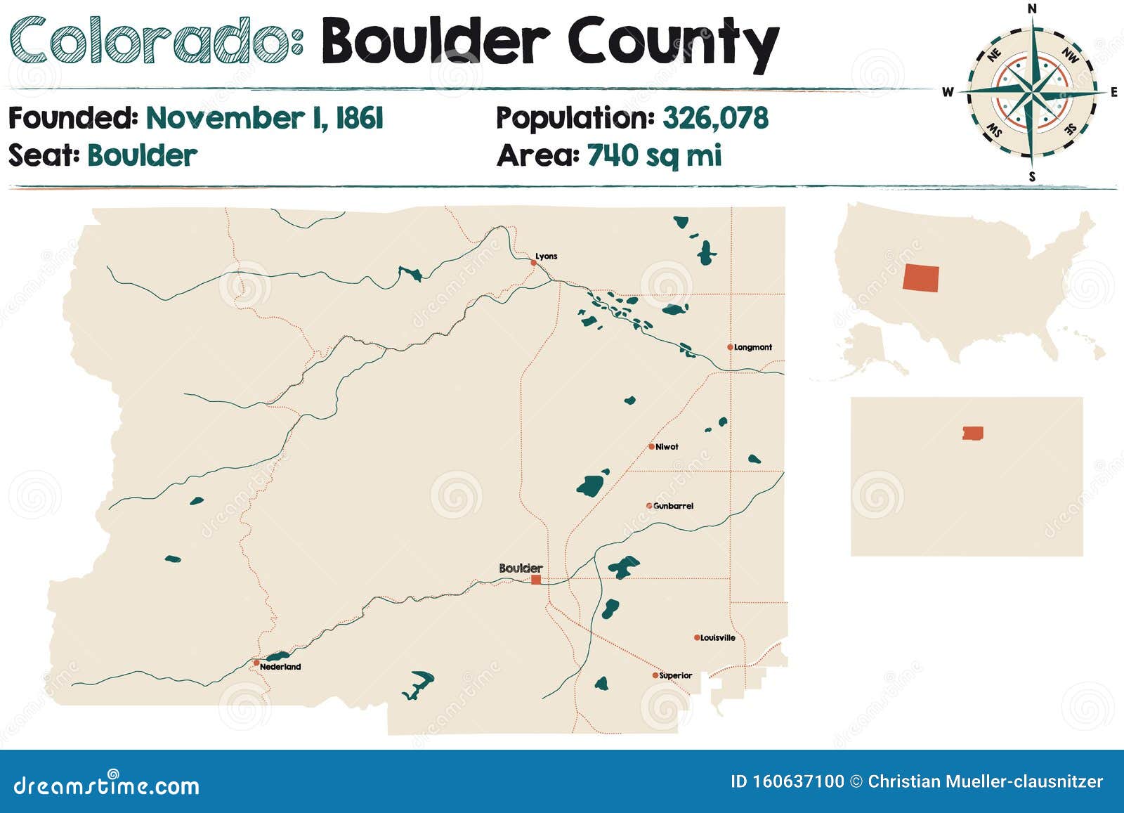 Map Of Boulder County In Colorado Stock Vector