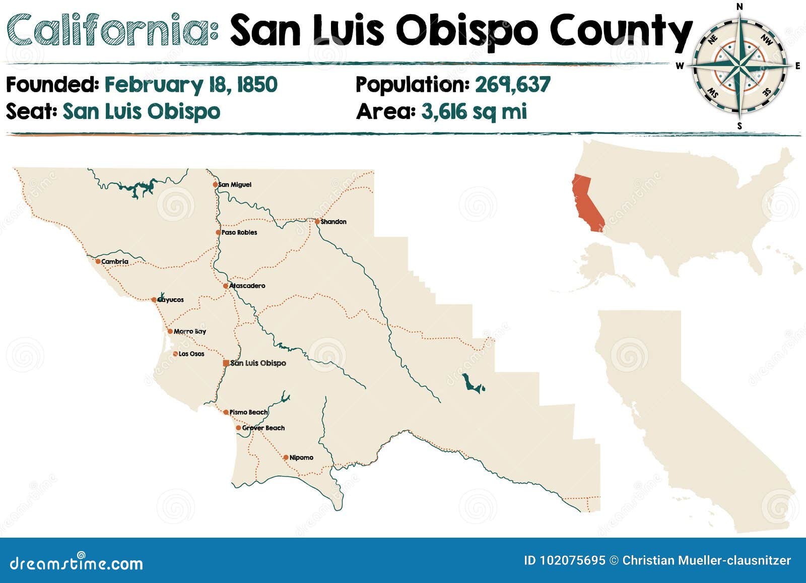 san-luis-obispo-county-california-outline-map-set-cartoon-vector