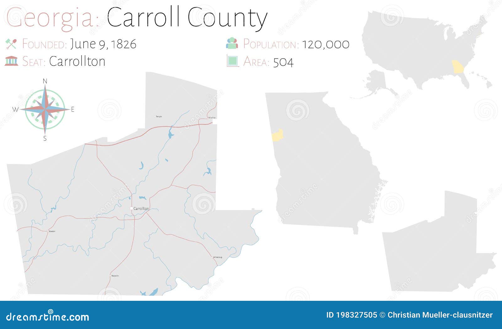 Map of Carroll County in Stock Vector Illustration of state, nation 198327505