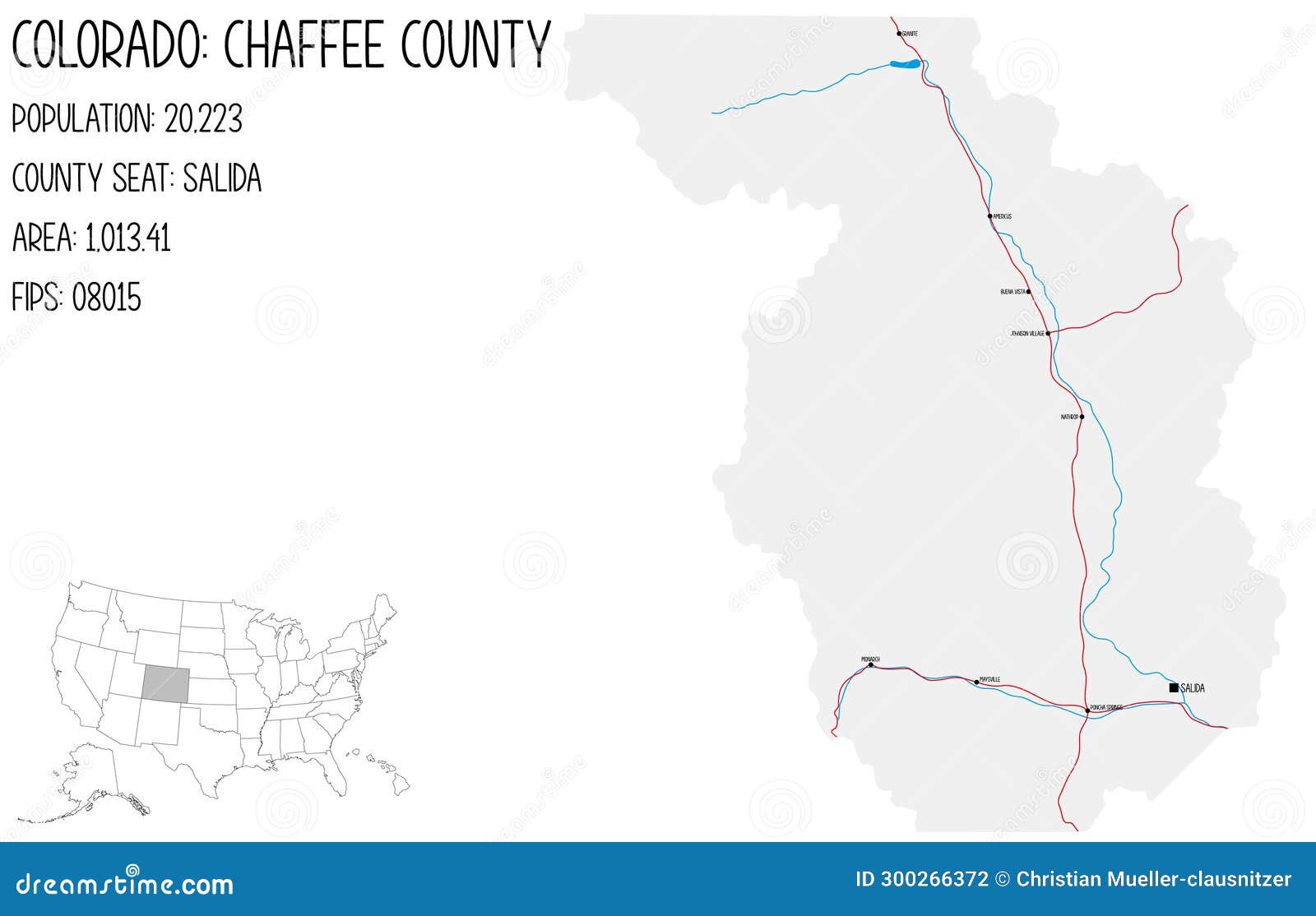 Map of Chaffee County in Colorado, USA Stock Illustration
