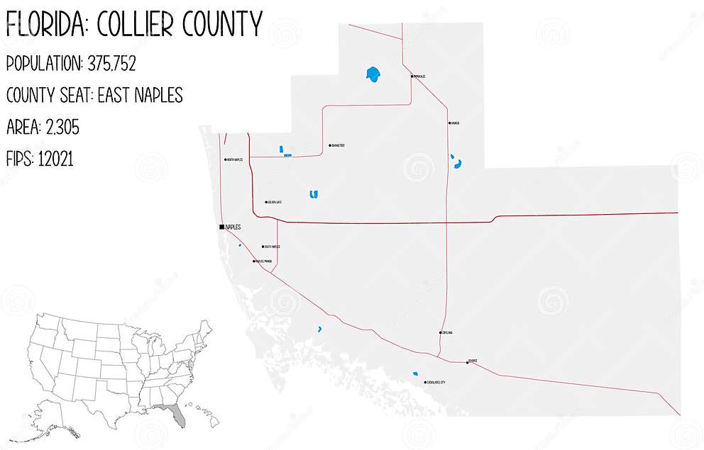 Map of Collier County in Florida, USA Stock Vector Illustration of cartography, citizens